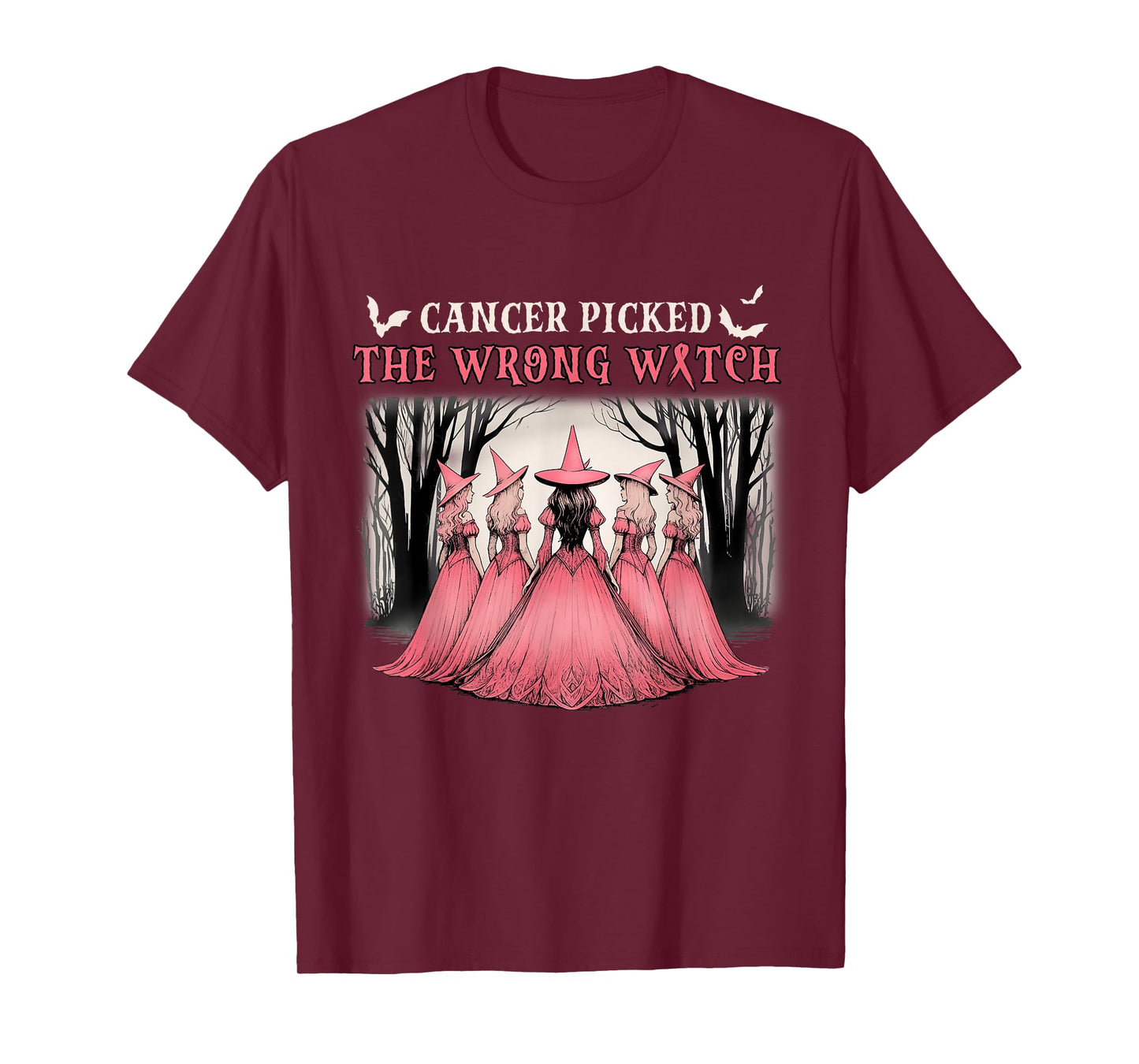 Breast Cancer Picked The Wrong Witch Halloween Retro T-Shirt