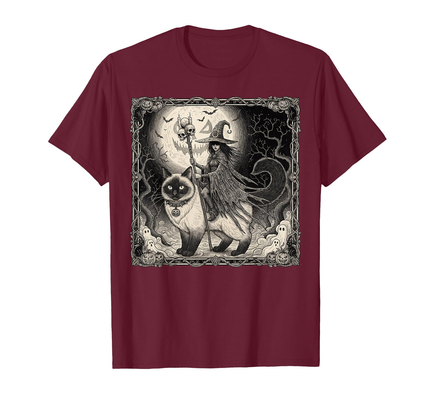 Ragdoll Cat Mom Witch Halloween Moonlit Familiar Art T-Shirt
