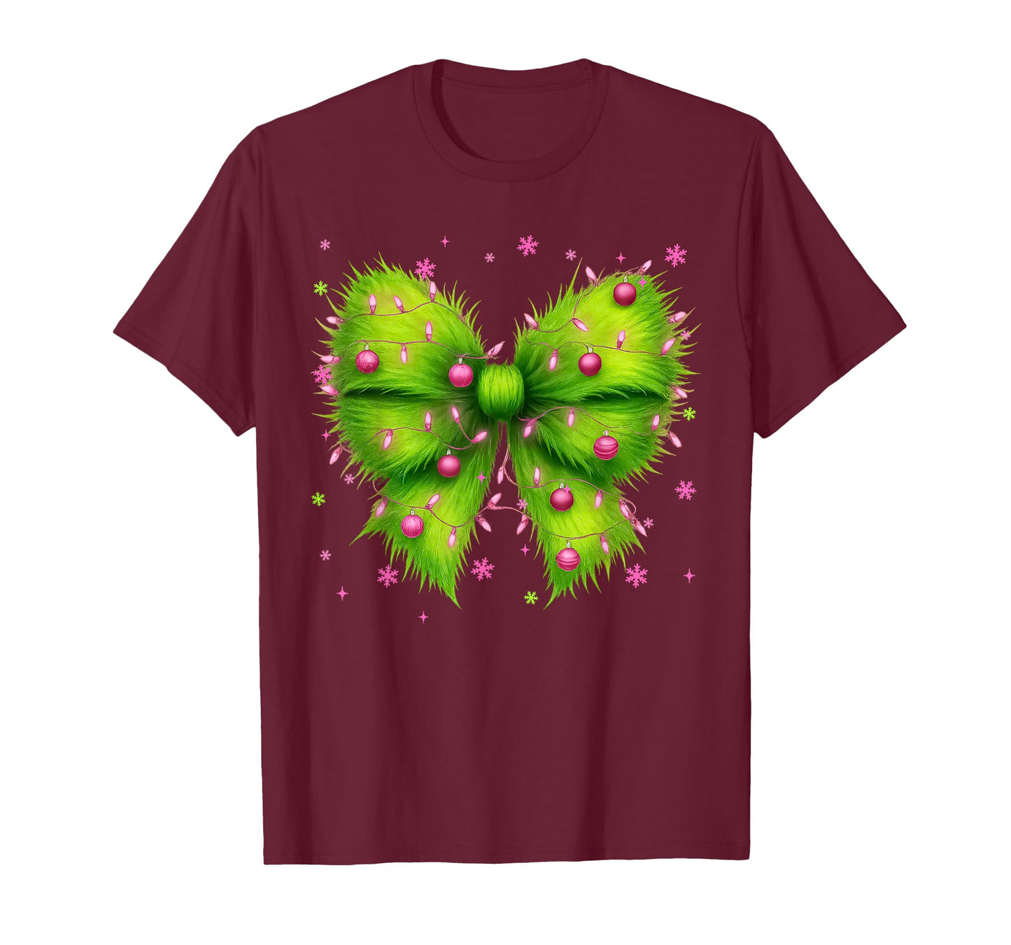 Christmas Tree Green Coquette Pink Christmas Xmas Girl T-Shirt