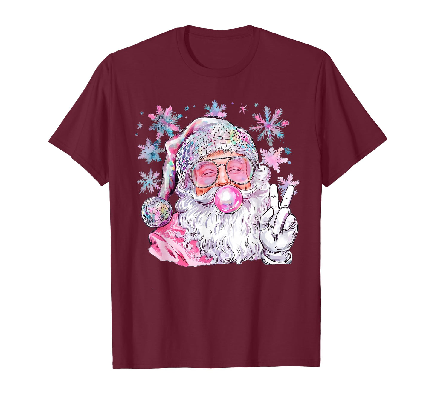 Retro Bubblegum Santa Shirt, Pink Christmas Girl's Holiday T-Shirt