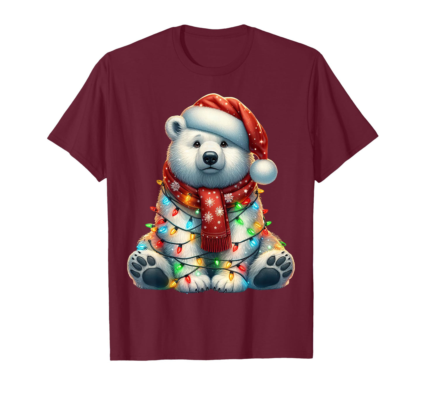 Bear Christmas Lights Funny Santa Hat Merry Xmas T-Shirt