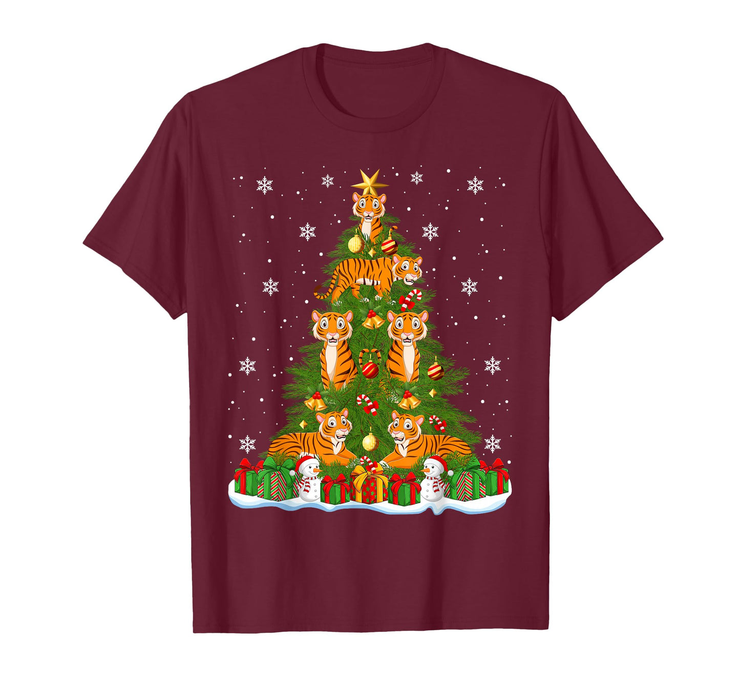 Cute Tiger Christmas Tree Holiday Decor Funny Xmas Lights T-Shirt