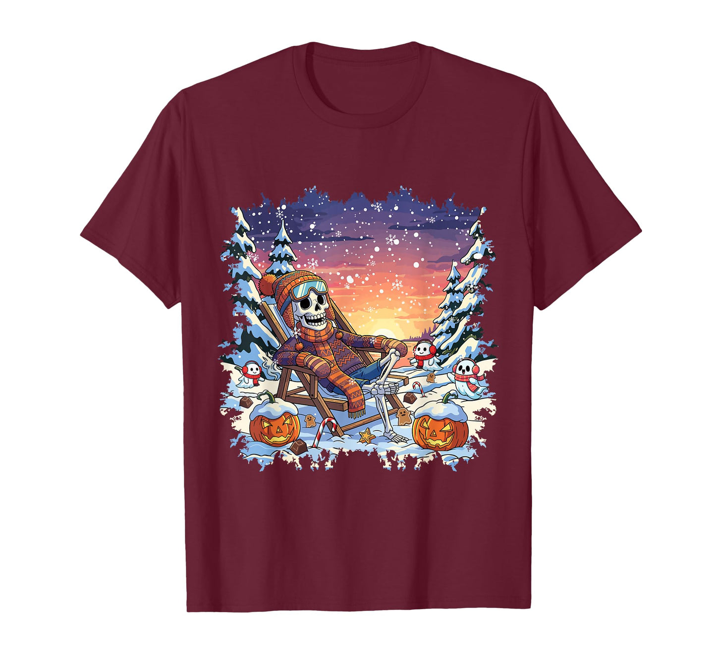 Winterween Skeleton Pumpkin Christmas Winter Halloween T-Shirt