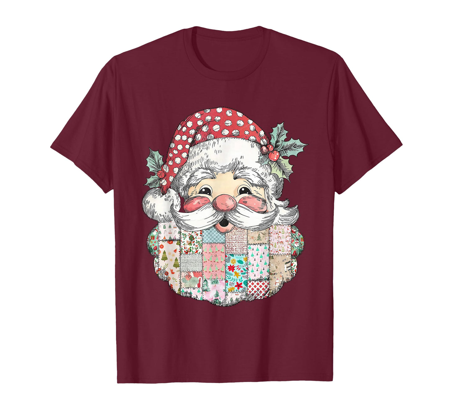 Patchwork Santa Claus Retro Christmas T-Shirt
