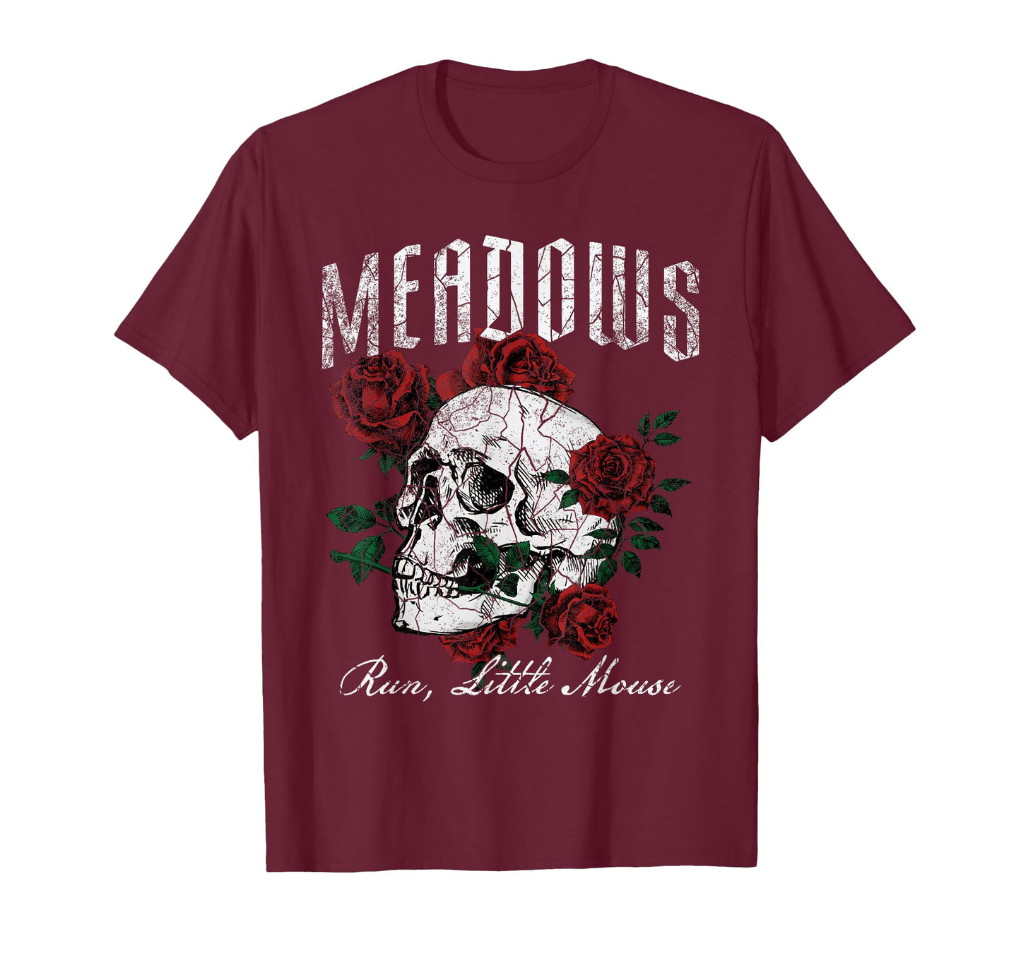 Retro Meadows Run Little Mouse Funny Skeleton Rose Bookish T-Shirt