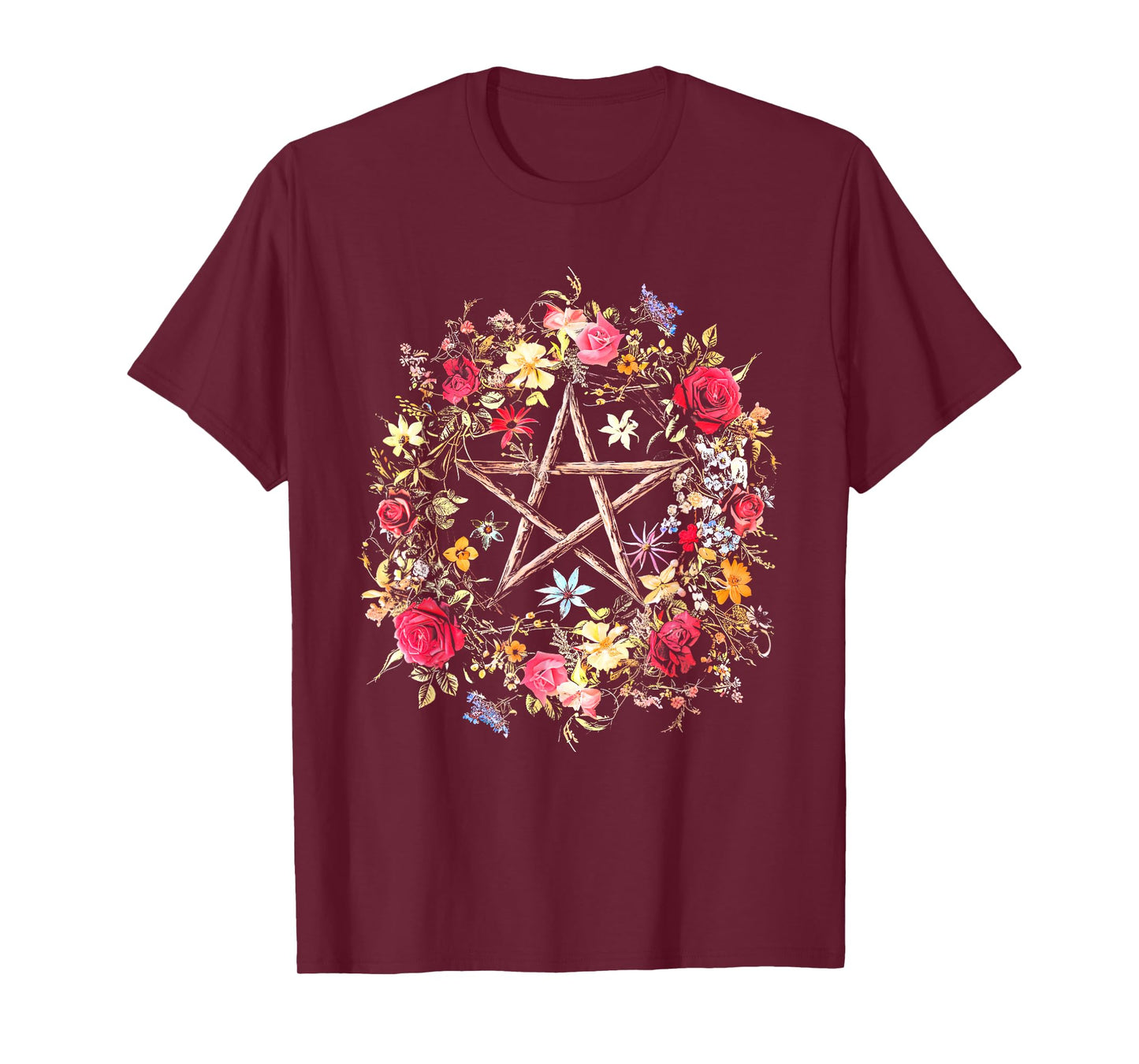 Boho Flower Pentagram Witchy Wicca Witchcraft Pagan Occult T-Shirt