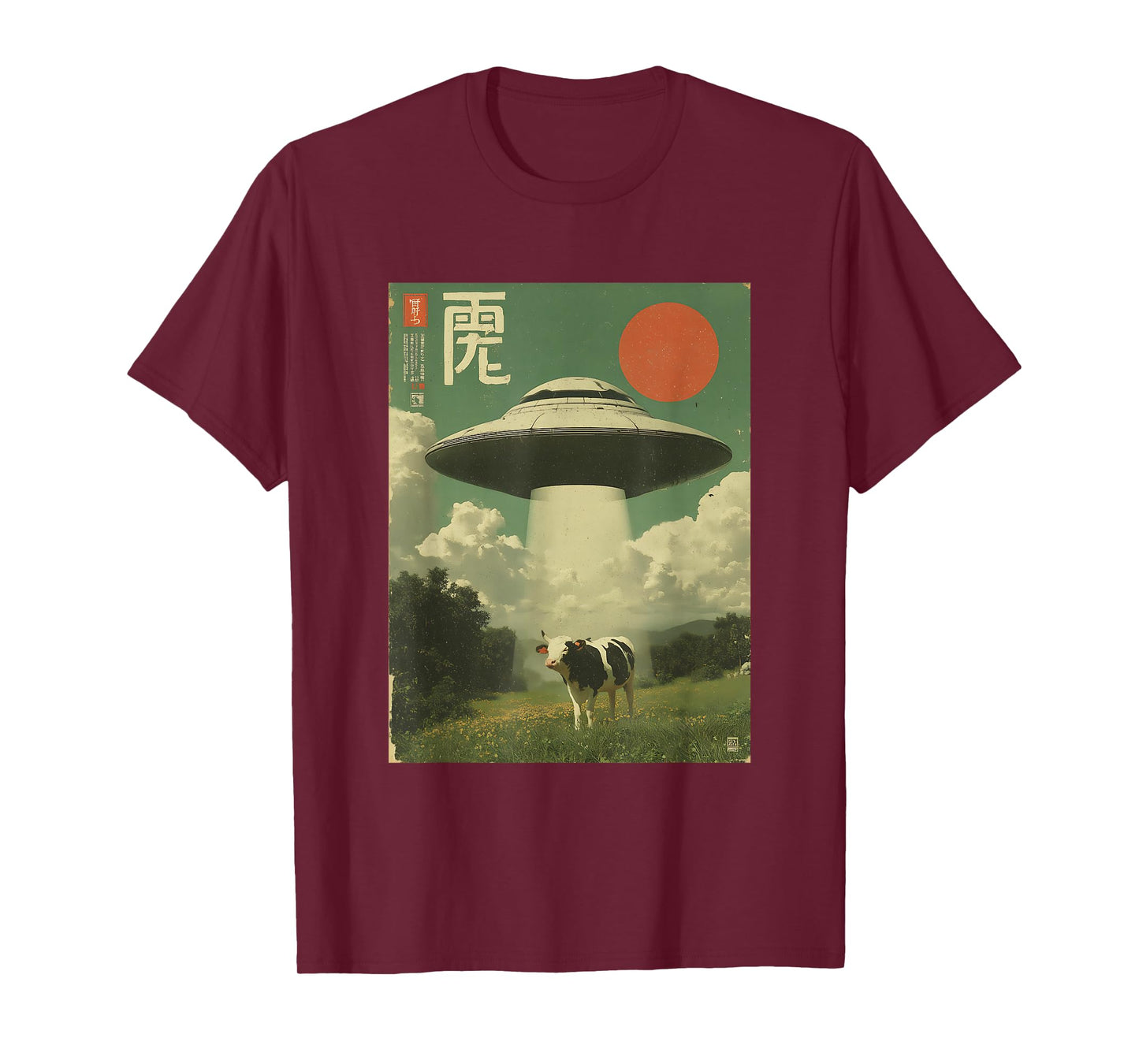 Funny Retro Vintage Japanese Cow Abduction Alien Spaceship T-Shirt