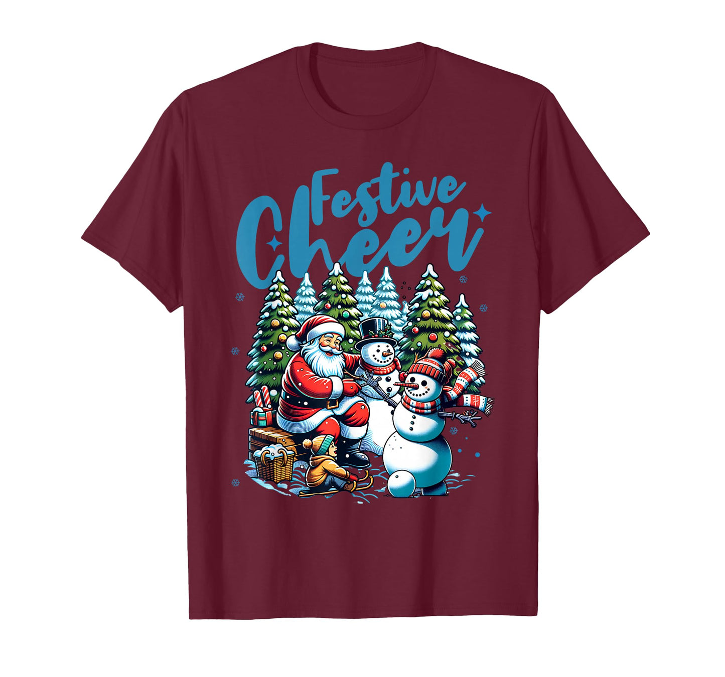 Festive Cheer Christmas Santa & Snowman T-Shirt