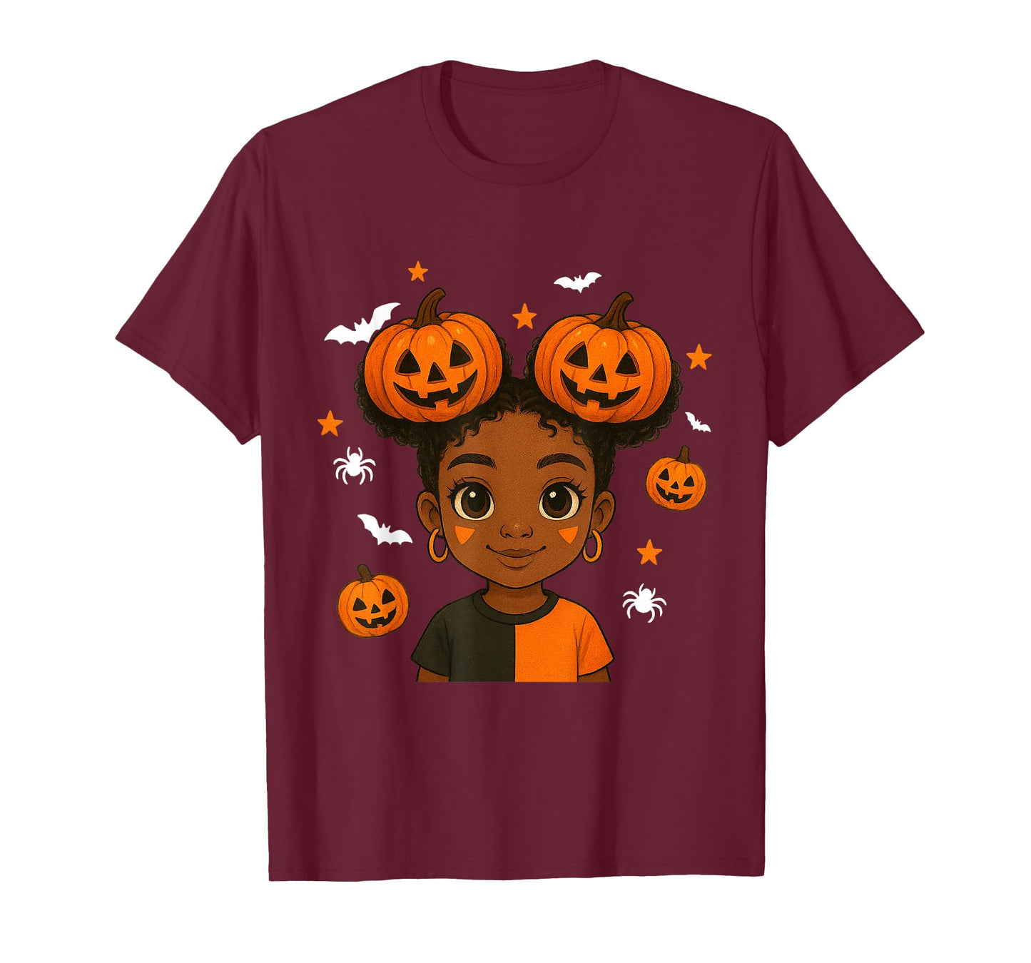African American Black Girl Cute Halloween Pumpkin T-Shirt