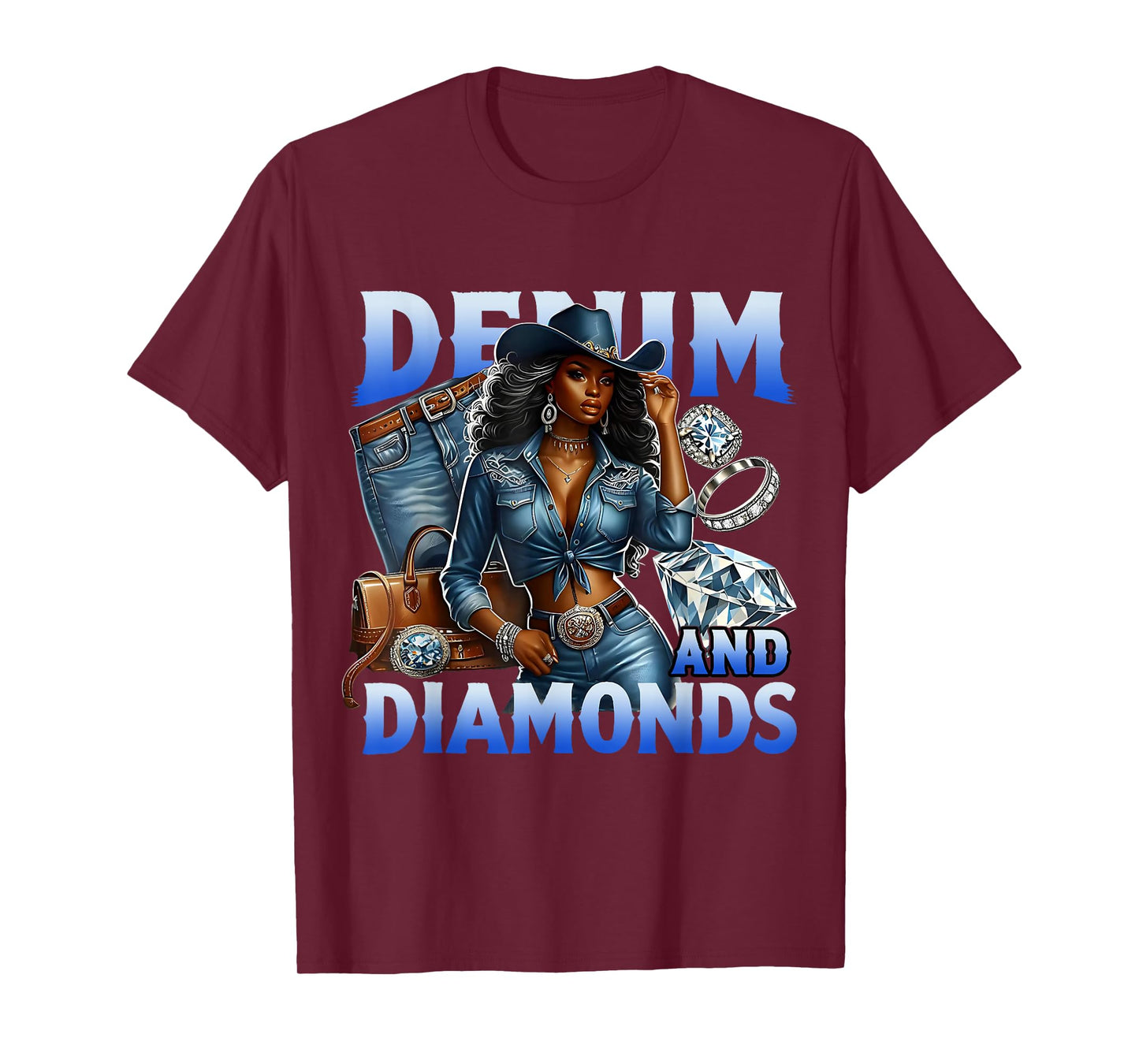 Denim And Diamonds Country Western Party Cowgirl Boots Bling T-Shirt
