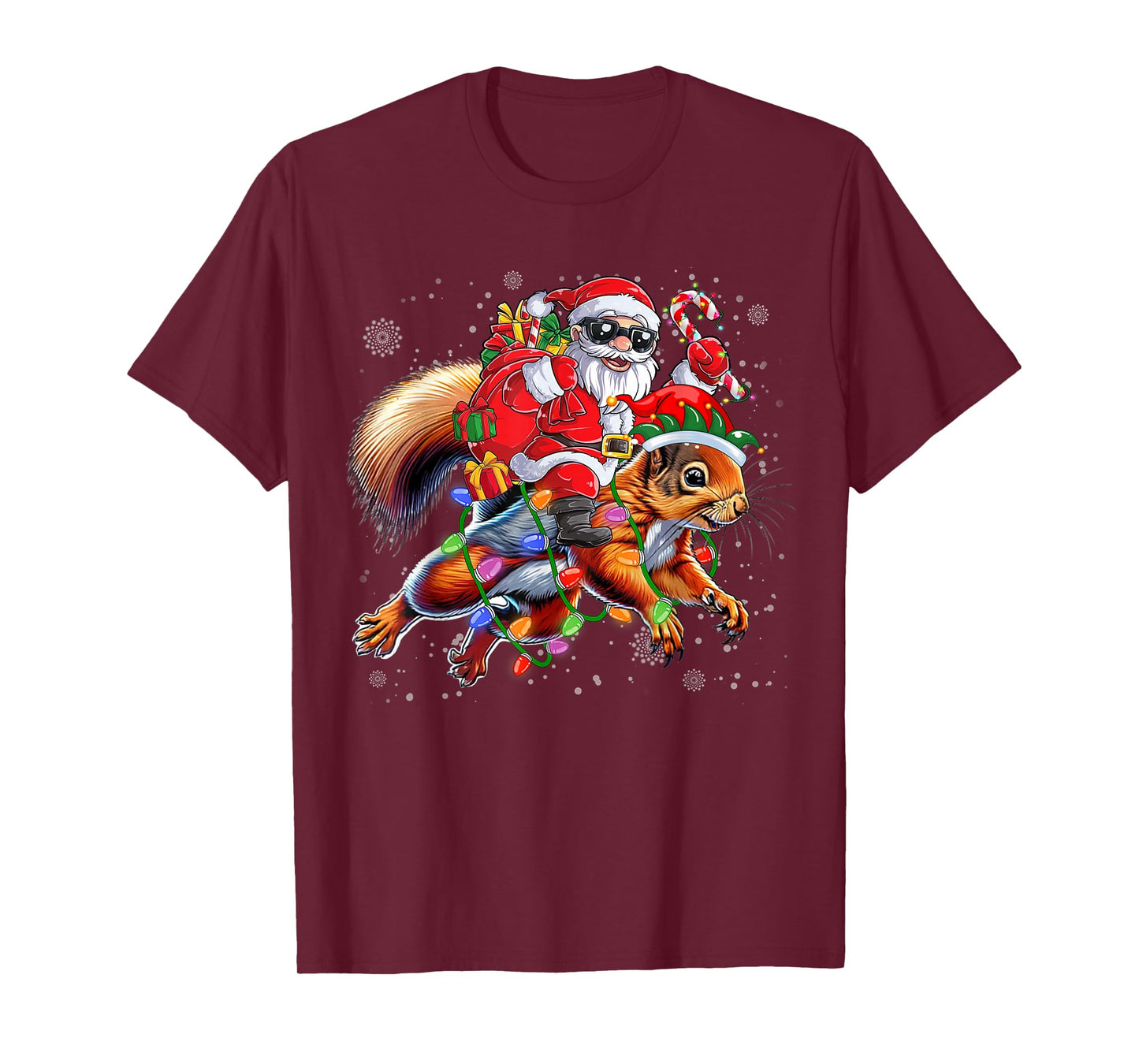 Santa Riding Squirrel Christmas Lights Xmas Men Women Kids T-Shirt