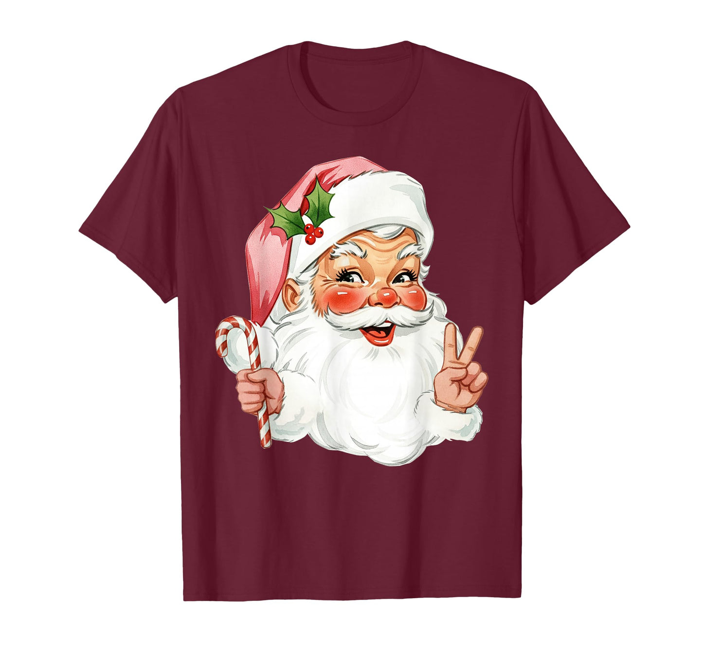 Vintage Pink Santa Claus Merry Christmas Pajamas Xmas Women T-Shirt