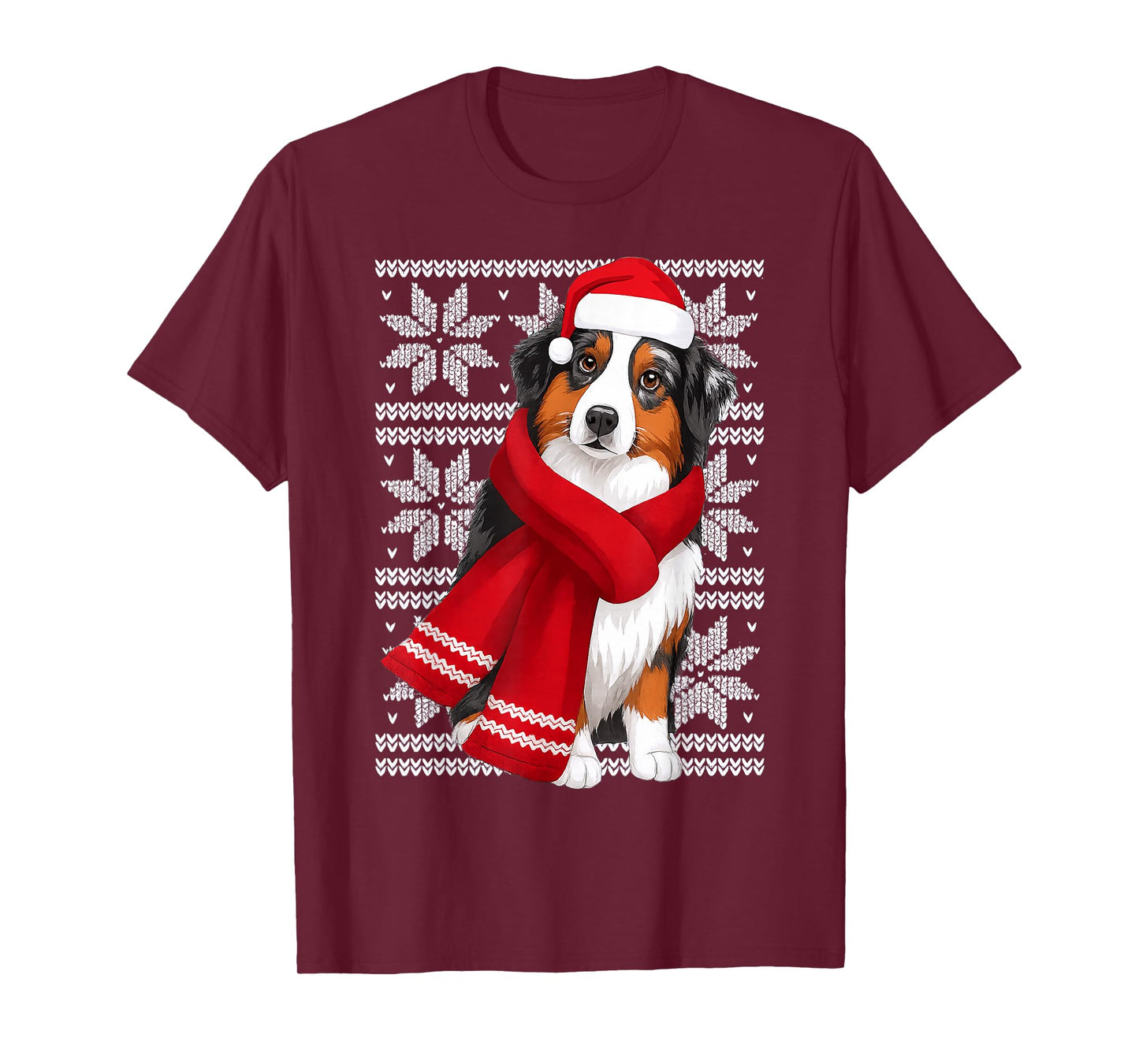 Australian Shepherd Ugly Christmas Holiday Dog Lover T-Shirt