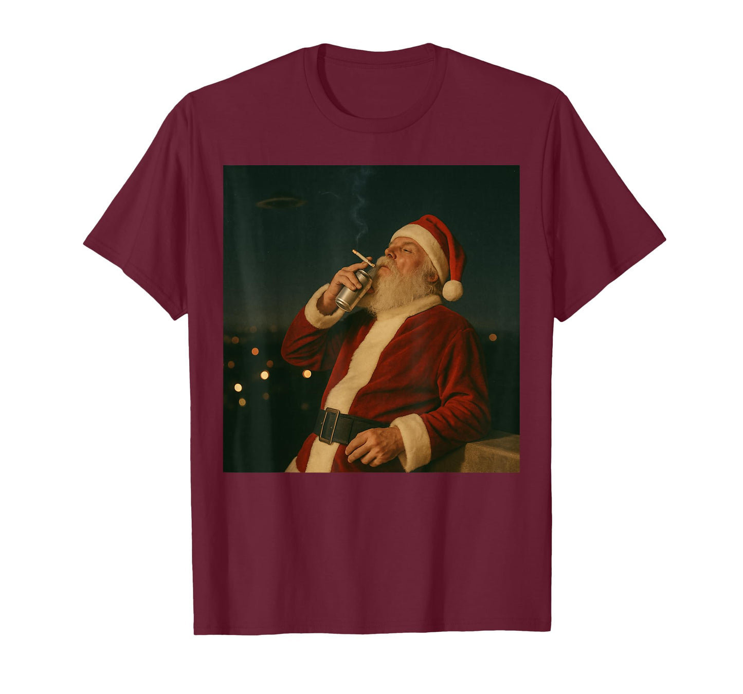 Funny Santa Claus 90's Aesthetic Vibes Christmas Flying UFO T-Shirt