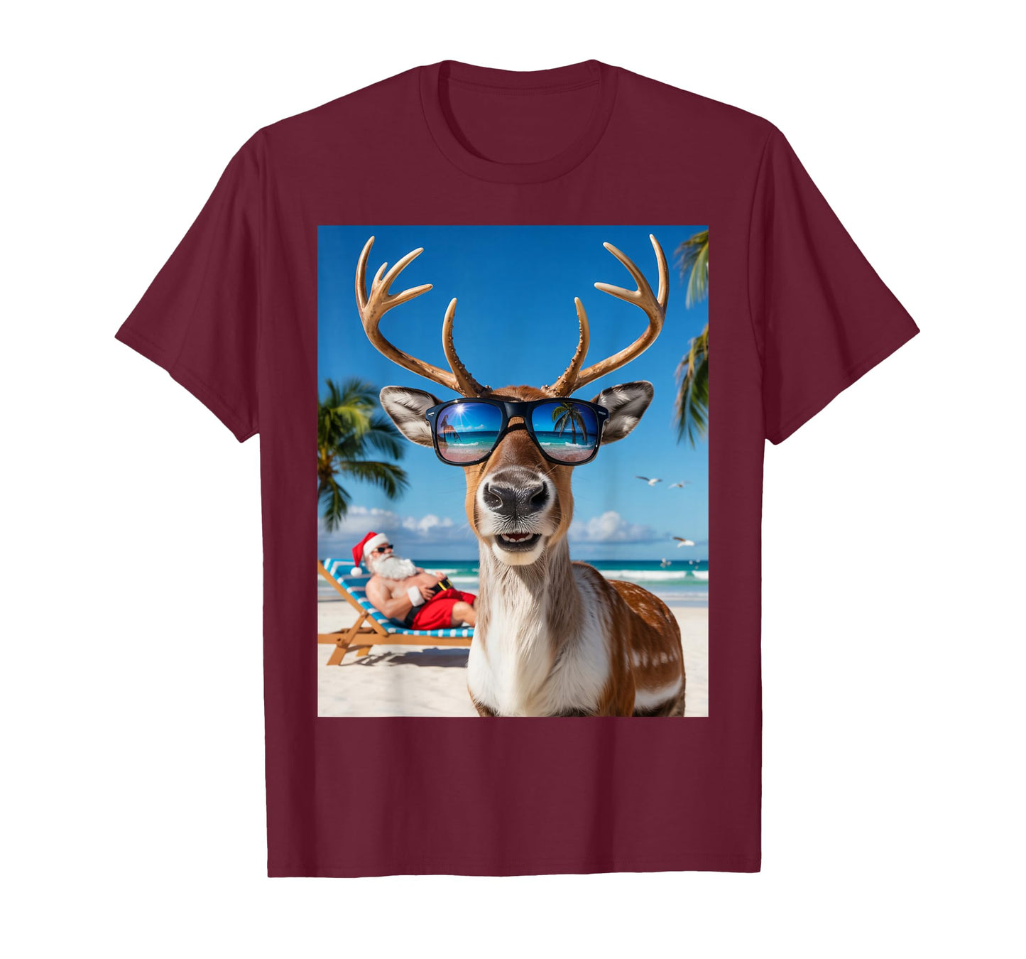 Reindeer Selfie Christmas at The Beach with Santa T-Shirt
