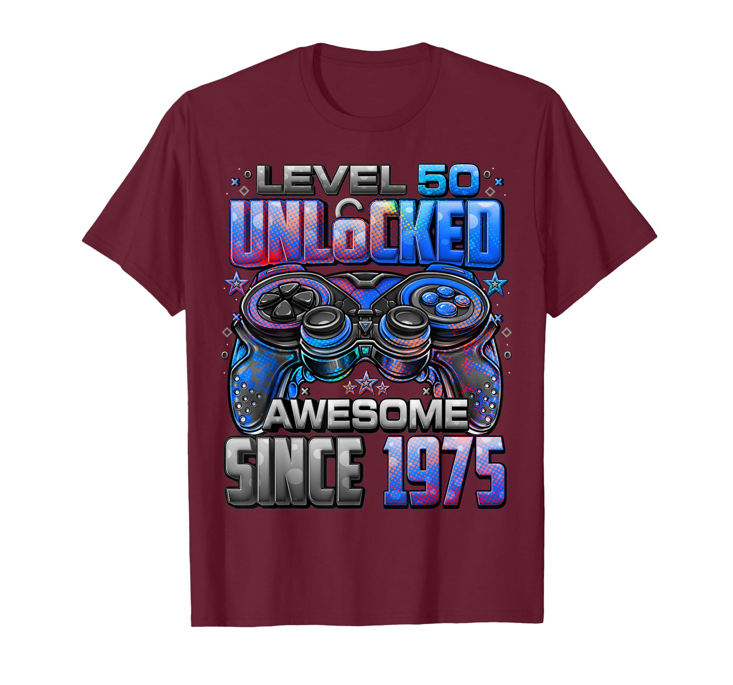 Level 50 Unlocked Awesome Since 1975 50th Birthday Gaming T-Shirt