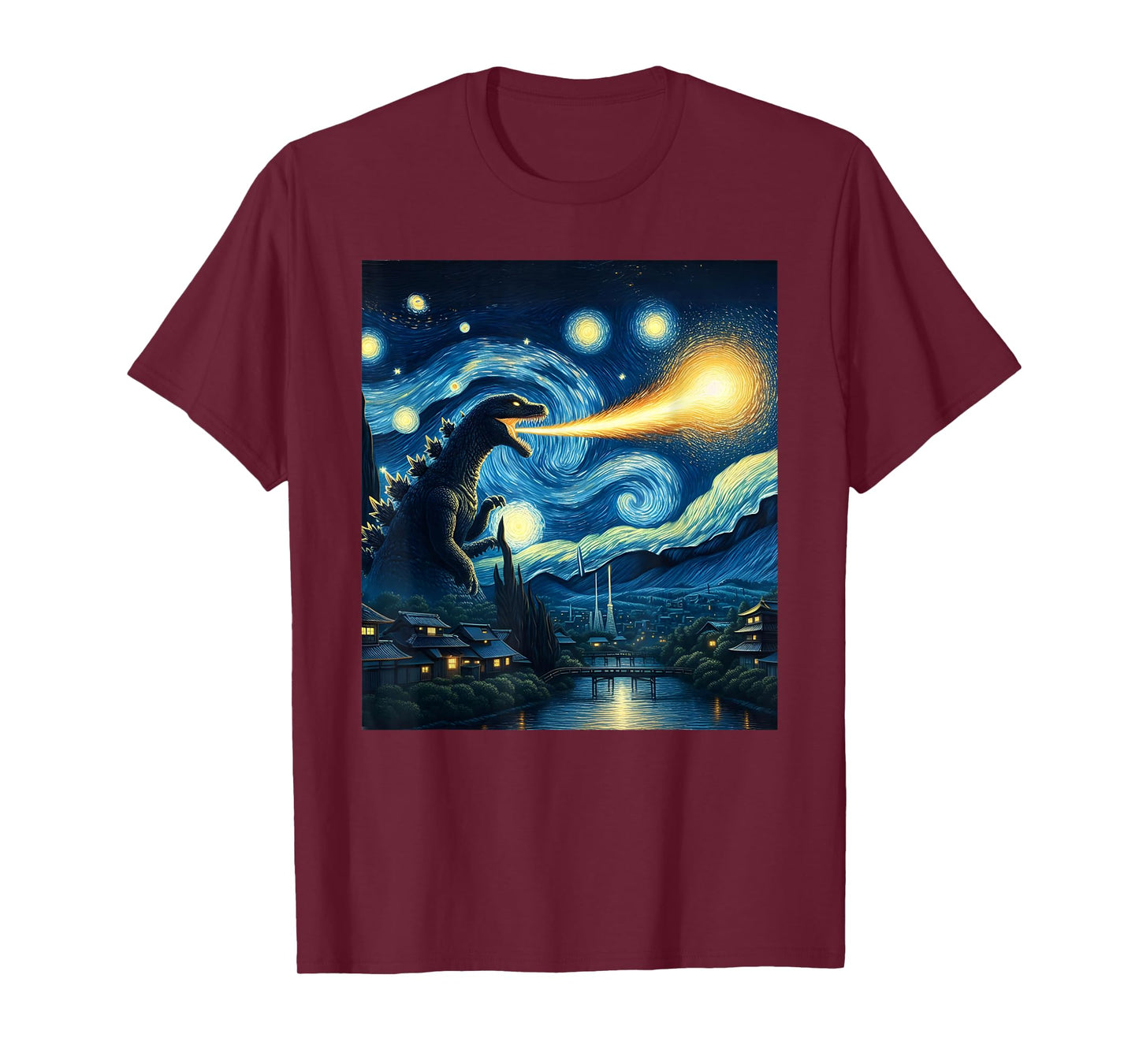 Retro Japanese Kaiju Monster Starry Night Parody Kaiju T-Shirt