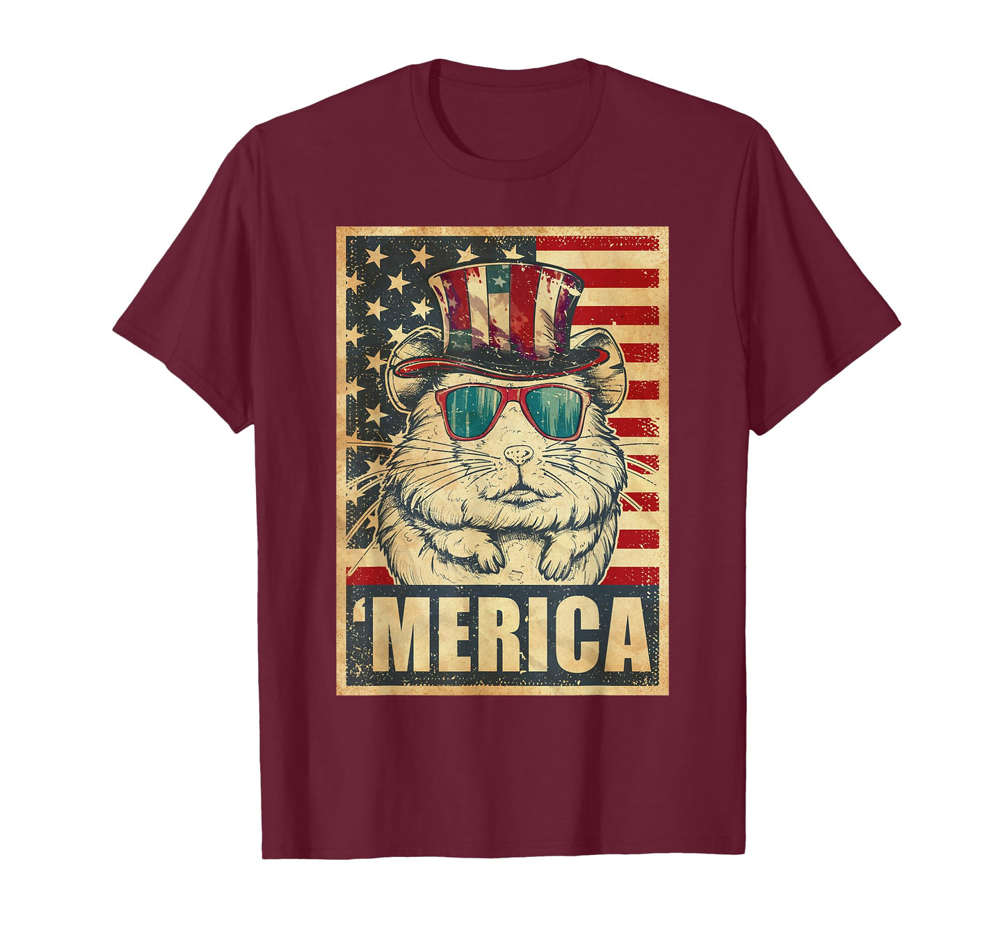 Hamster Merica Vintage American Flag 4th Of July T-Shirt for Women Kids Men