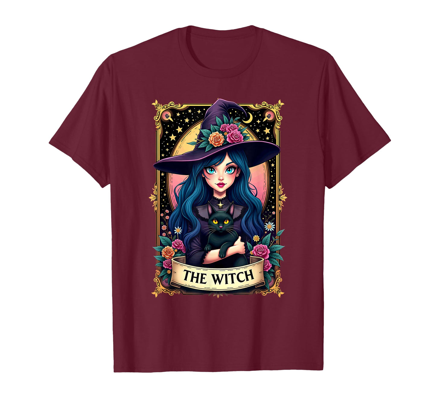 Gothic Tarot Card The Witch with Black Cat T-Shirt