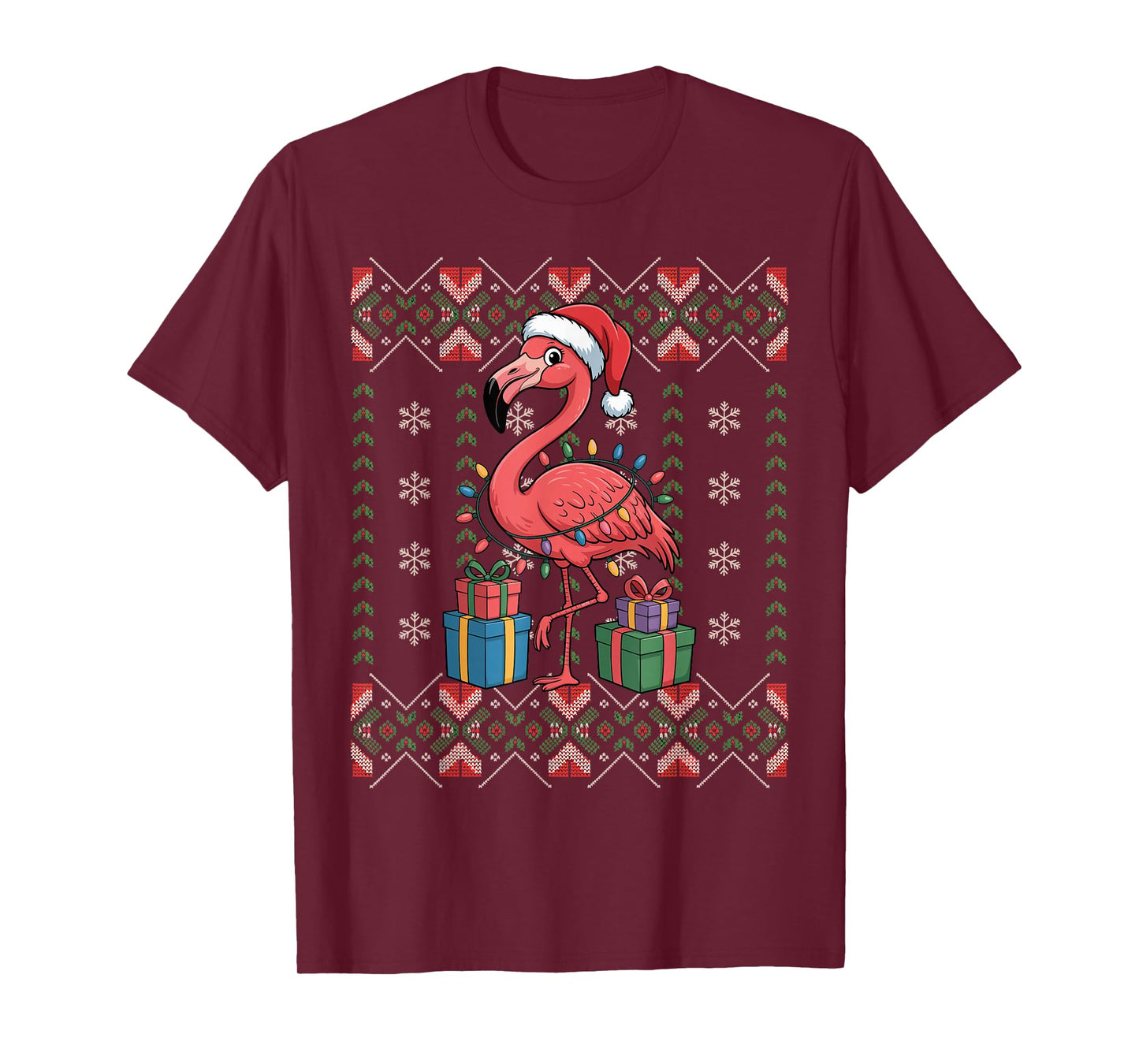 Santa Flamingo Christmas Ugly Sweater Funny Holiday Pajamas T-Shirt