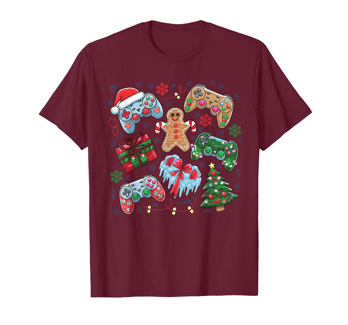 Boys Christmas Shirt Santa Elf Gaming Controllers Gamer Xmas T-Shirt