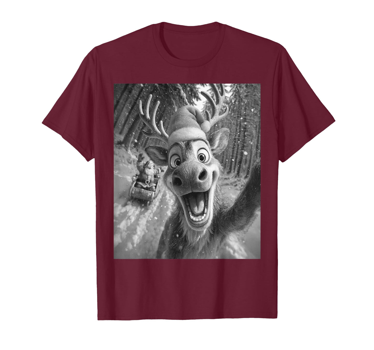 Funny Reindeer Selfie Santa Merry Christmas Men Women Kids T-Shirt