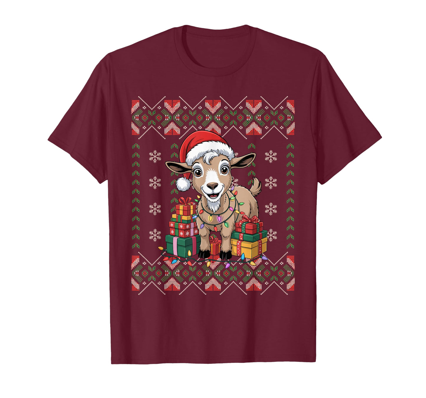 Santa Goat Christmas Ugly Sweater Funny Holiday Pajamas T-Shirt