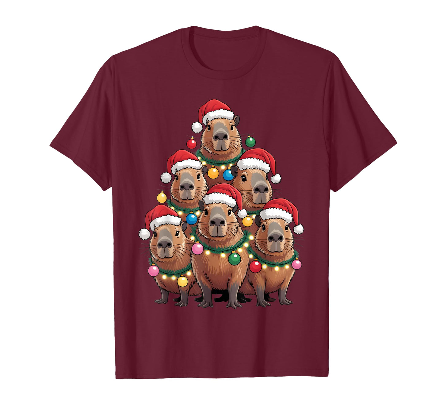 Capybara Christmas Tree Santa Hat Cute Xmas Boys Kids Men T-Shirt