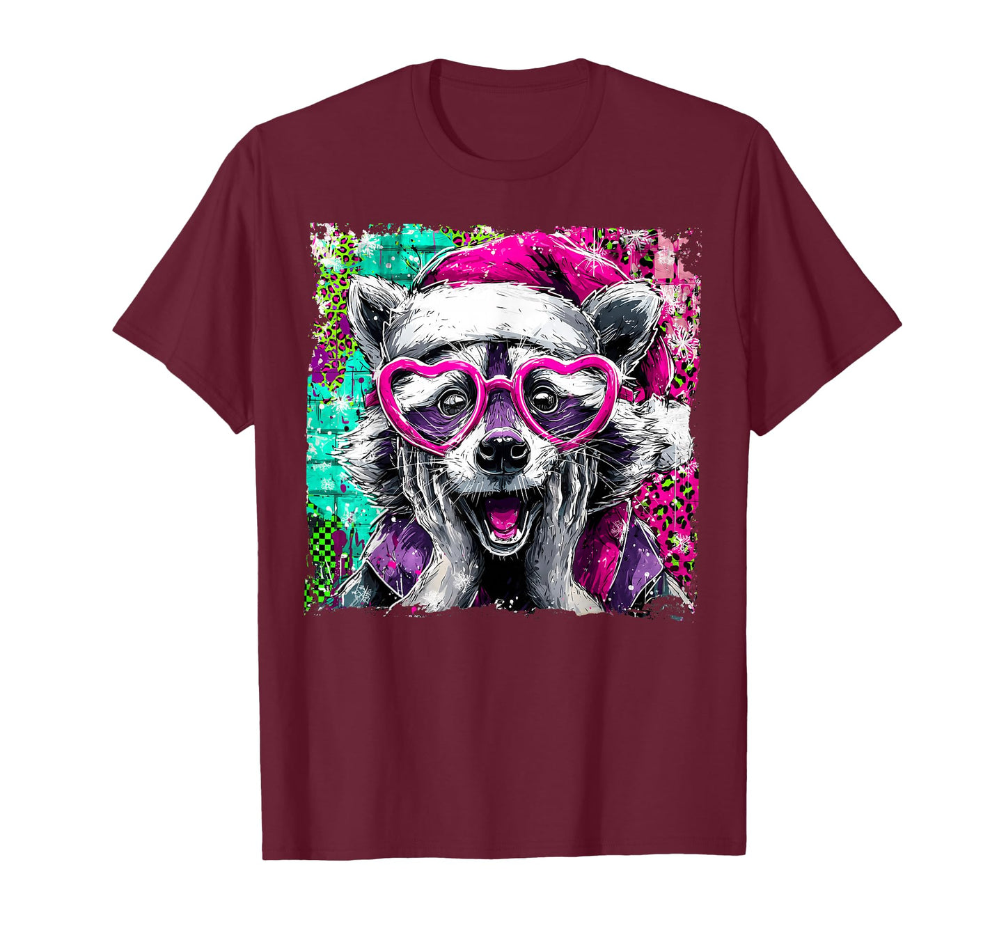 Funny Raccoon Meme Christmas Raccoon Santa Raccoon Xmas (1) T-Shirt