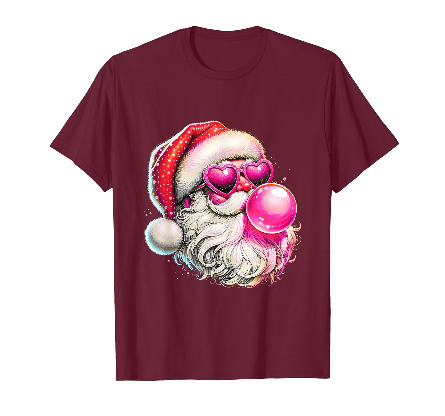 Vintage Retro Santa Christmas Bubble Gum Pink Sunglasses T-Shirt