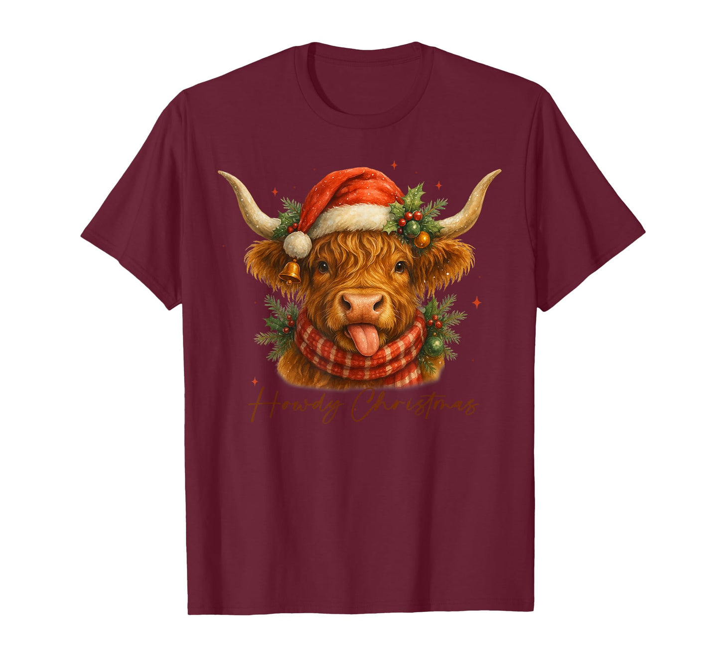 Howdy Christmas Scottish Highland Cow Santa Xmas Cow Lover T-Shirt