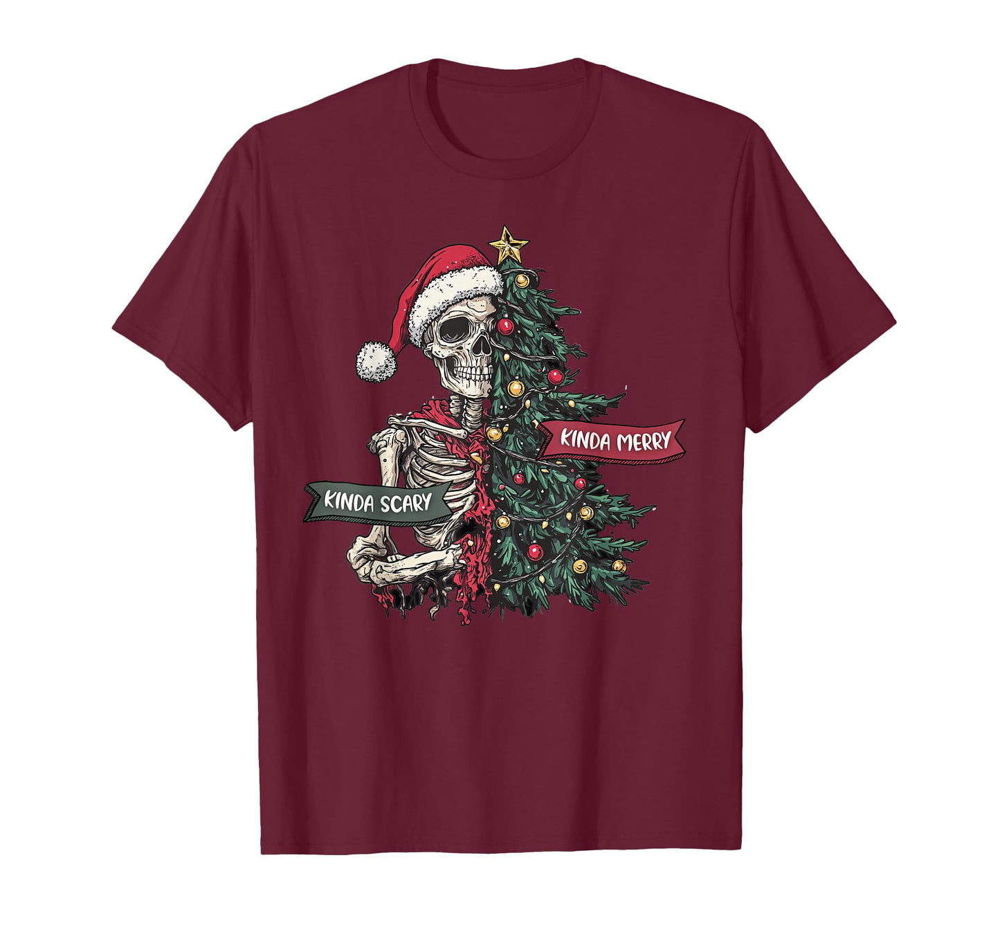 Christmas Skeleton Tree Kinda Scary Sorta Merry Santa Goth T-Shirt