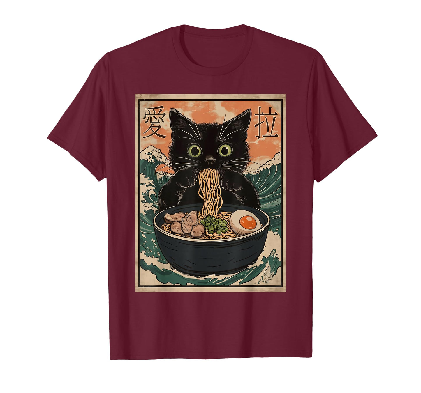 Cat Ramen Japanese Art Great Wave Kanagawa Funny Graphic T-Shirt