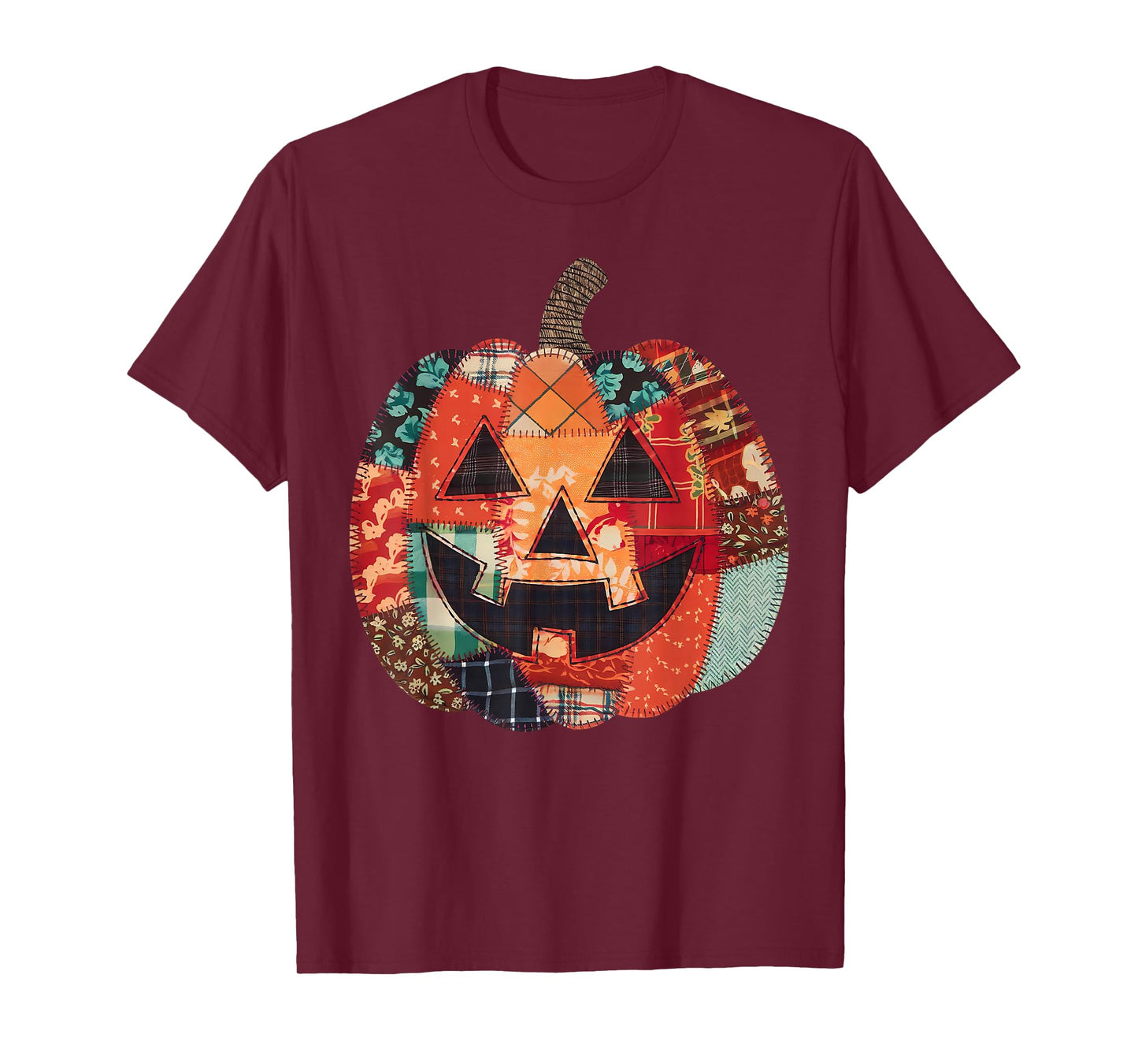 Preppy Floral Patchwork Pumpkin Autumn Fall Vibes Halloween T-Shirt