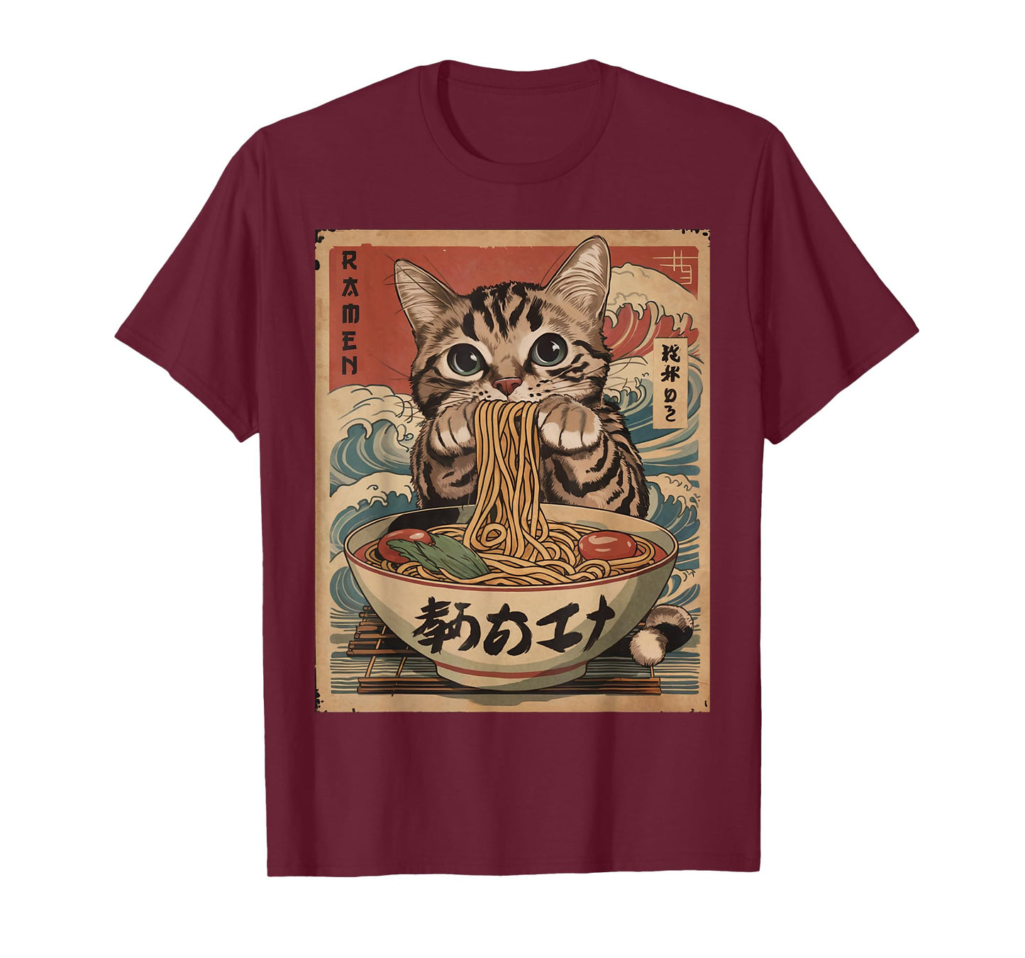 Cat Eating Ramen Noodles Kawaii Anime Manga Japanese Food T-Shirt