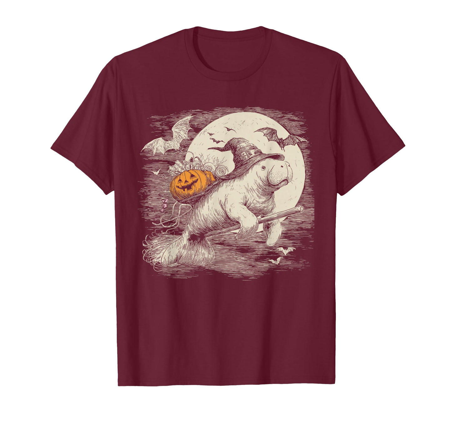 Manatee Witch Hat Pumpkin Halloween Costume Men Women Kids T-Shirt