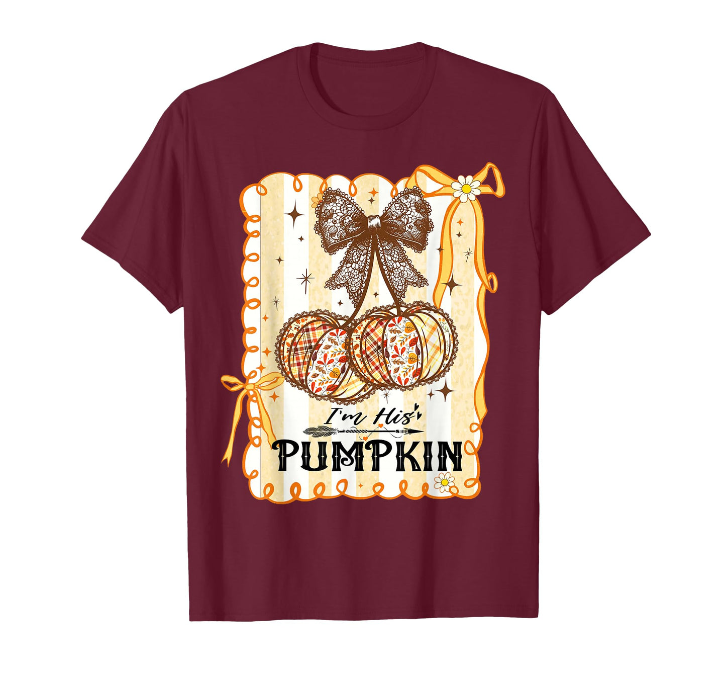 I'm His Pumpkin Thanksgiving Couple Coquette Bow Fall Season T-Shirt