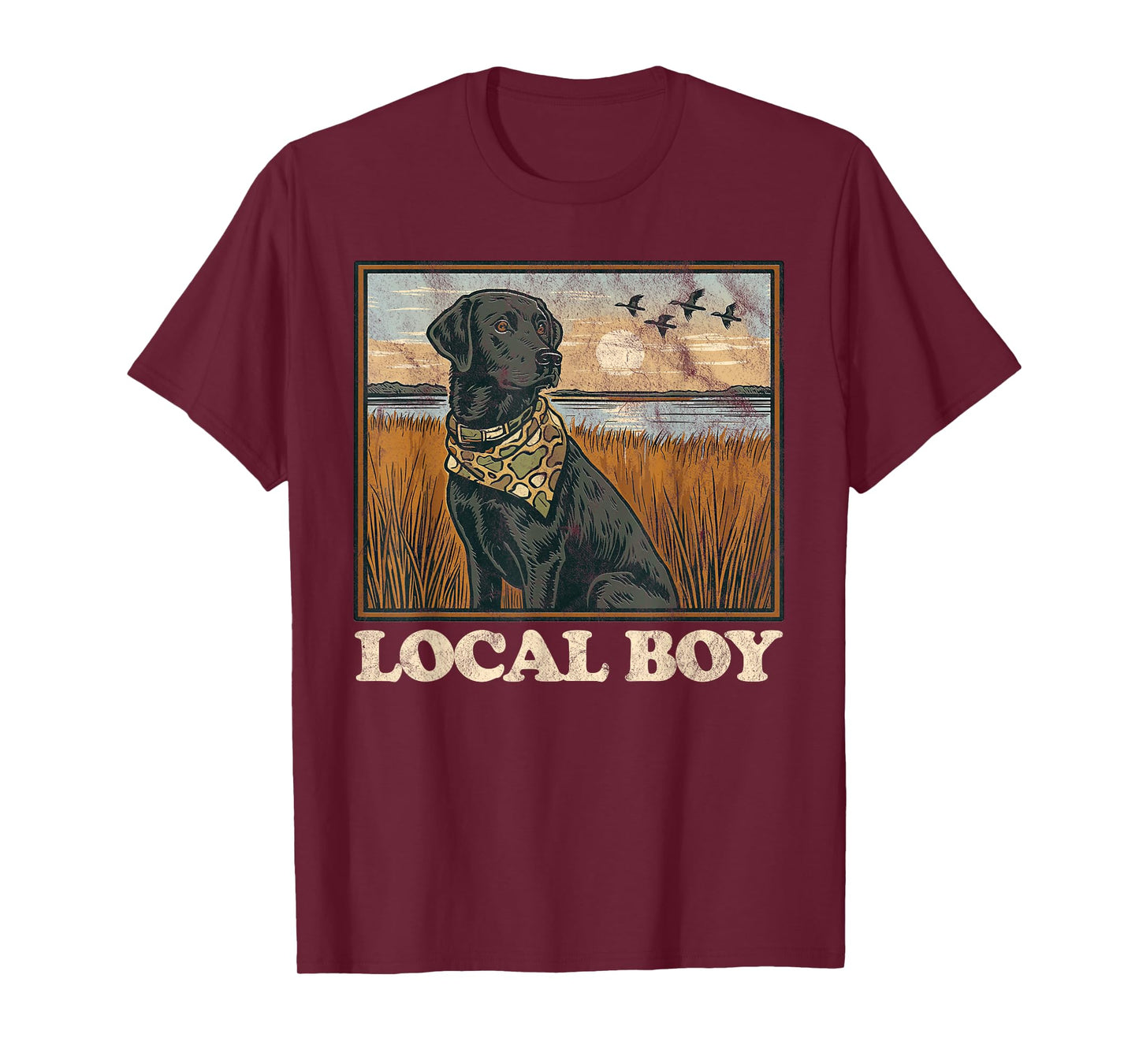 Local Boy Black Lab Hunting Dog Marsh Scene Sunset Vintage T-Shirt