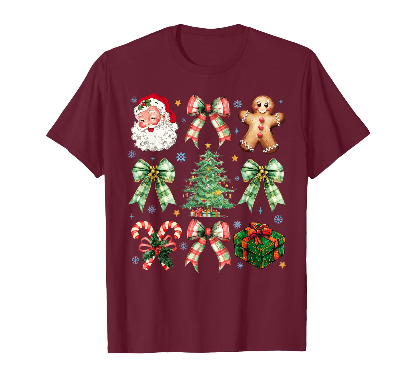 Gingerbread Santa Coquette Bow Christmas Tree Girl Women Kid T-Shirt