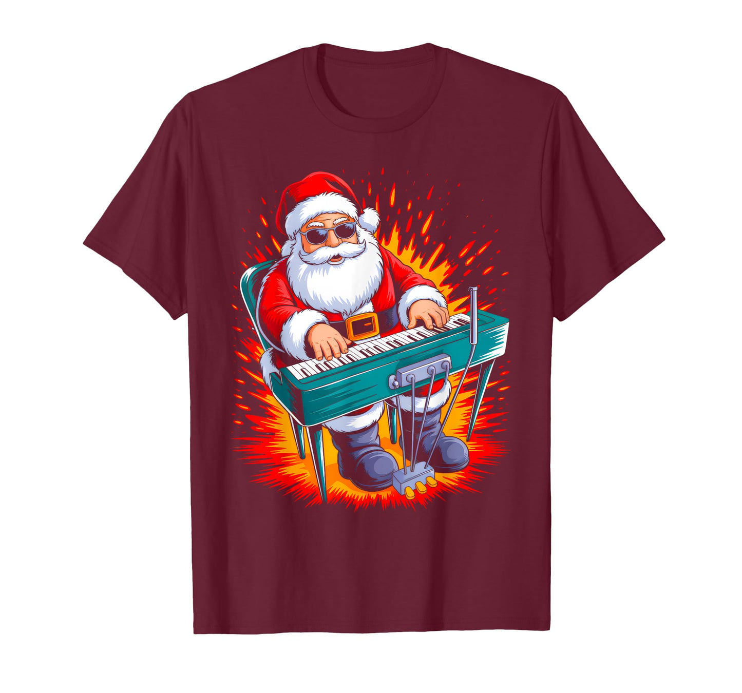 Piano Santa Playing Drums Funny Christmas Music Lover Boys T-Shirt