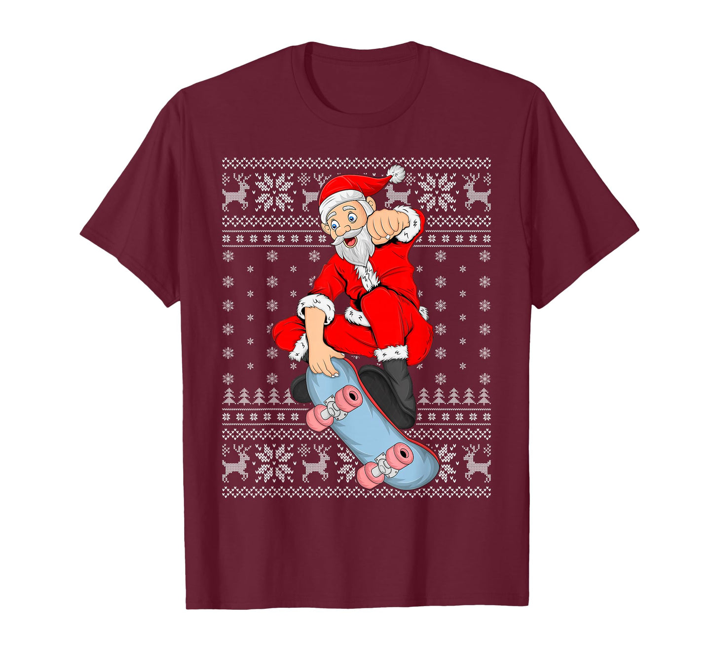 Skateboarding Santa Ugly Christmas Sweaters Skater Xmas T-Shirt