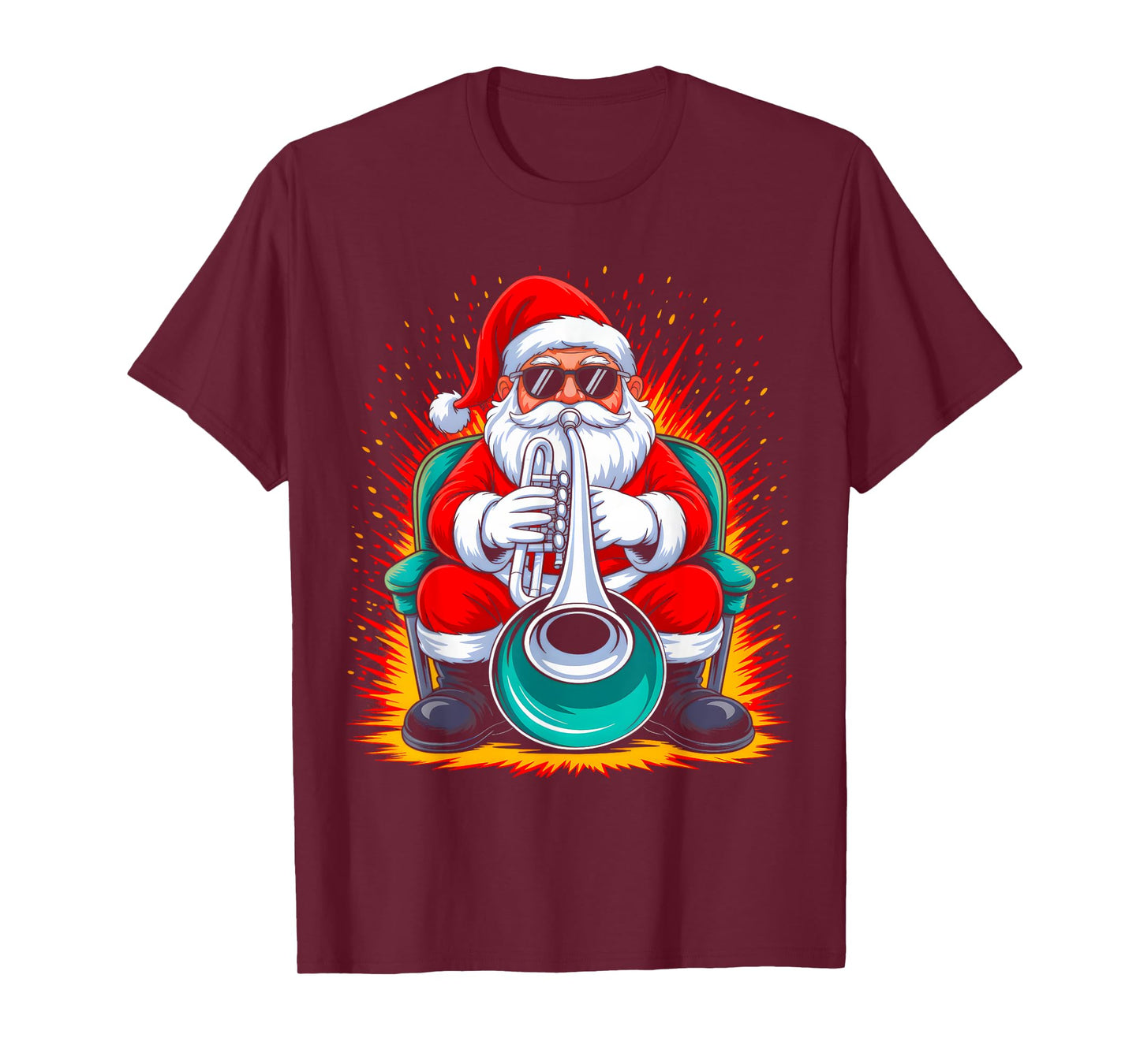 Tumpet Santa Playing Drums Funny Christmas Music Lover Boys T-Shirt
