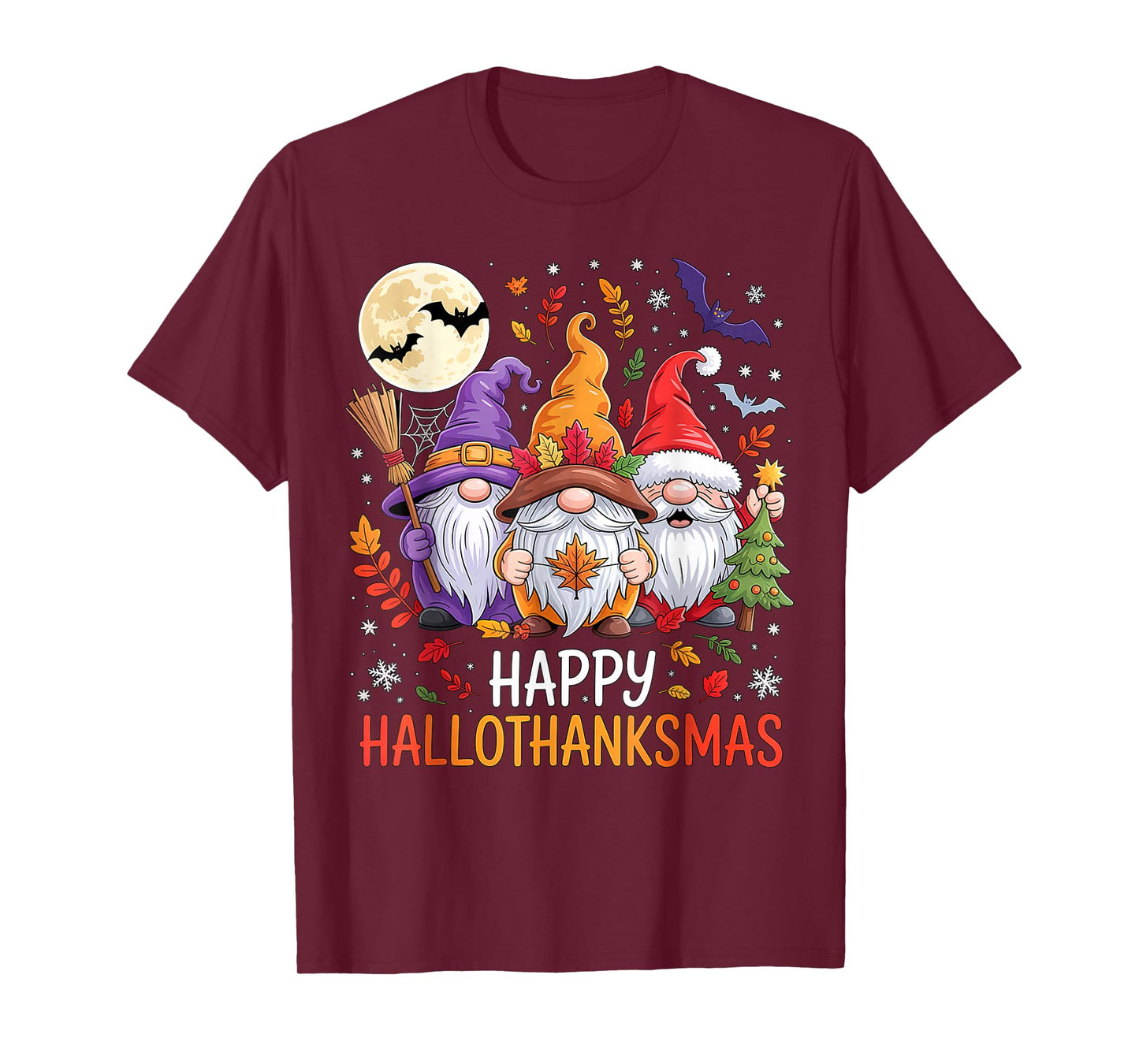 Halloween Thanksgiving Christmas Happy HalloThanksMas Gnomes T-Shirt