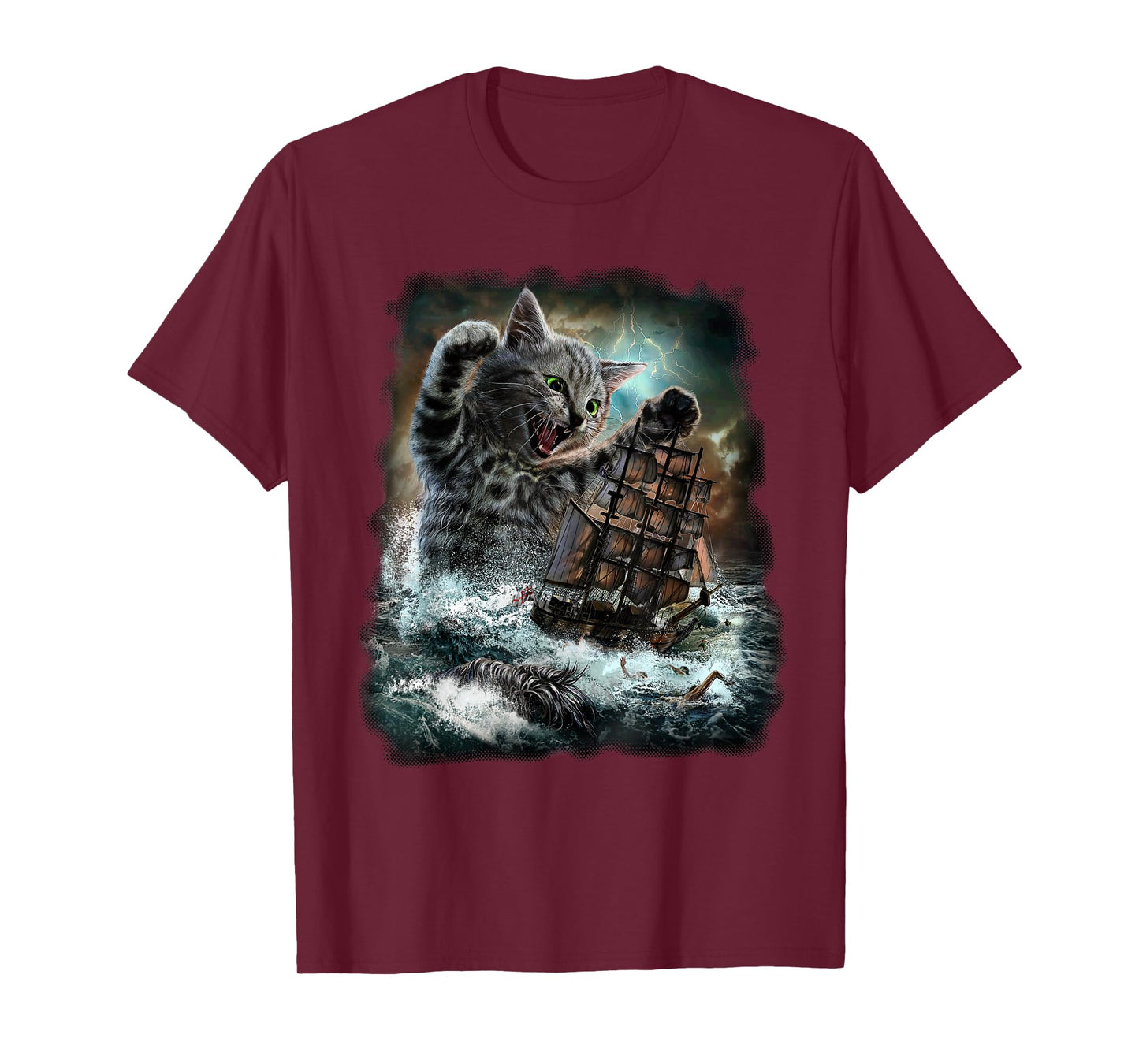 Monster Tabby Cat Ambush Battle Ship T-Shirt