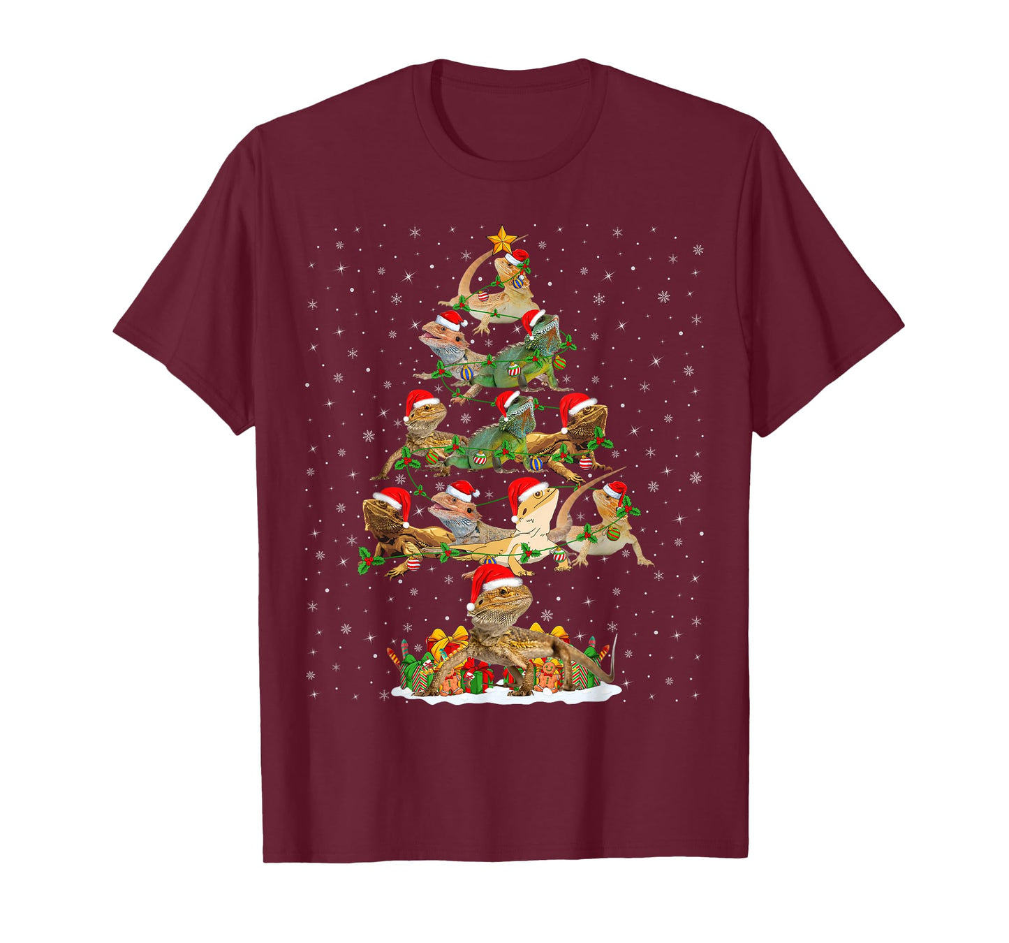 Bearded Dragon Christmas Tree Lights Funny Santa Hat Xmas T-Shirt