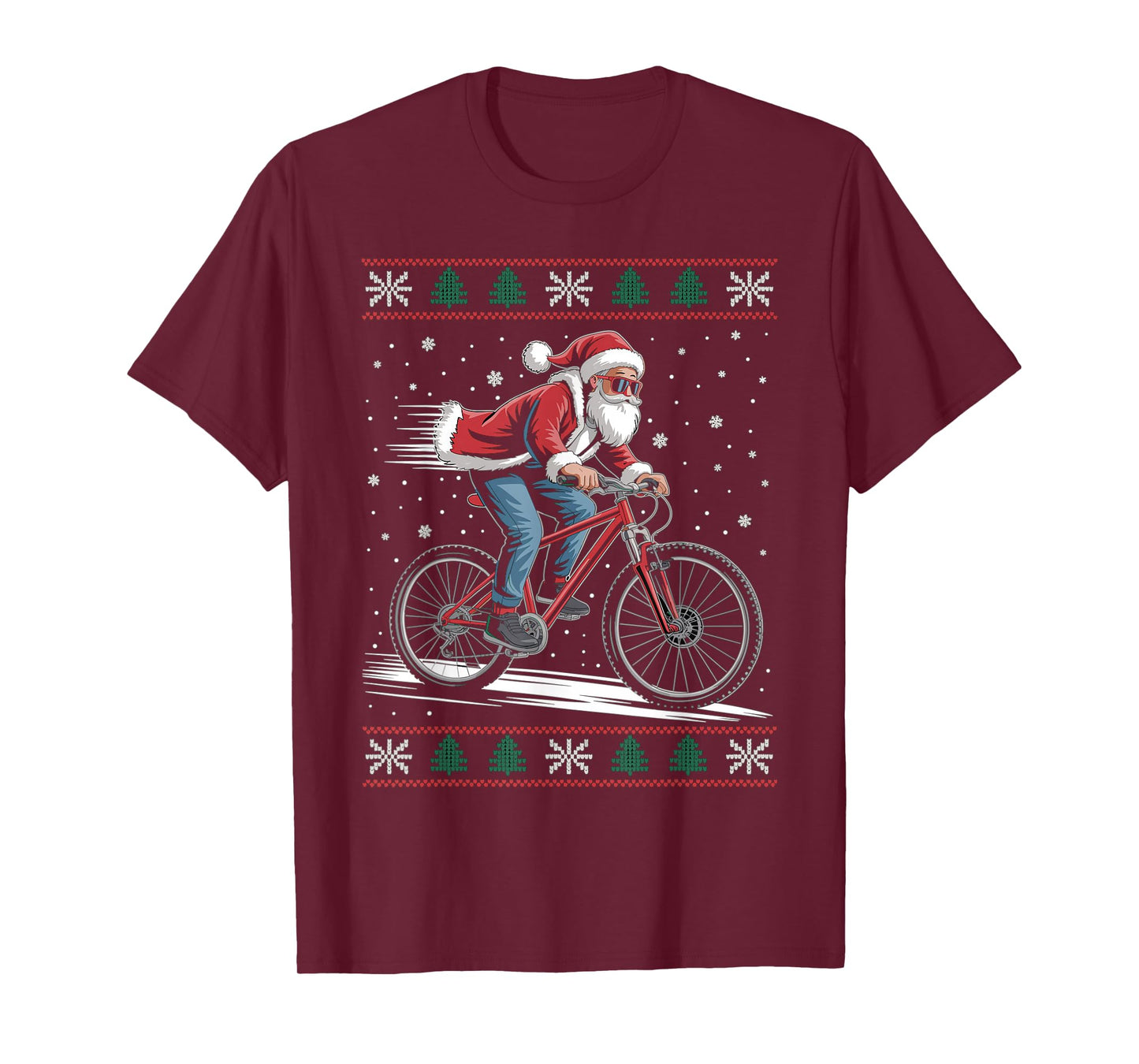 Santa Claus Mountain Bike Ugly Christmas Sweater MTB T-Shirt
