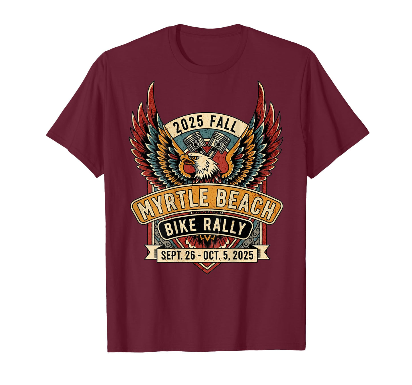 2025 Fall Myrtle Beach Bike Rally with Vintage Art ON Back T-Shirt