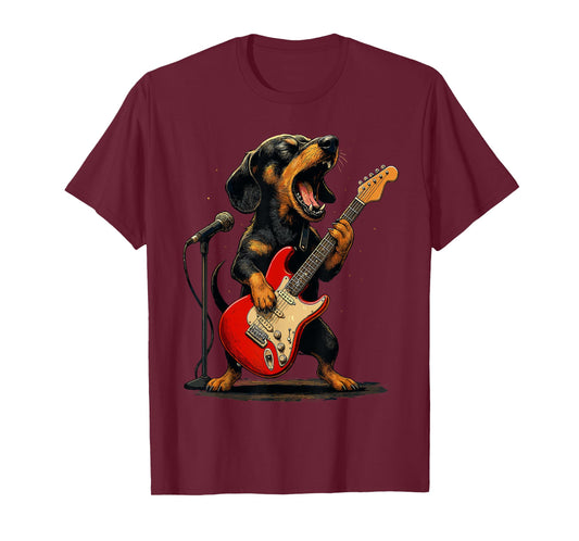 Dachshund Dog Guitar Shirt, Funny Rock and Roll Weenie Dog T-Shirt