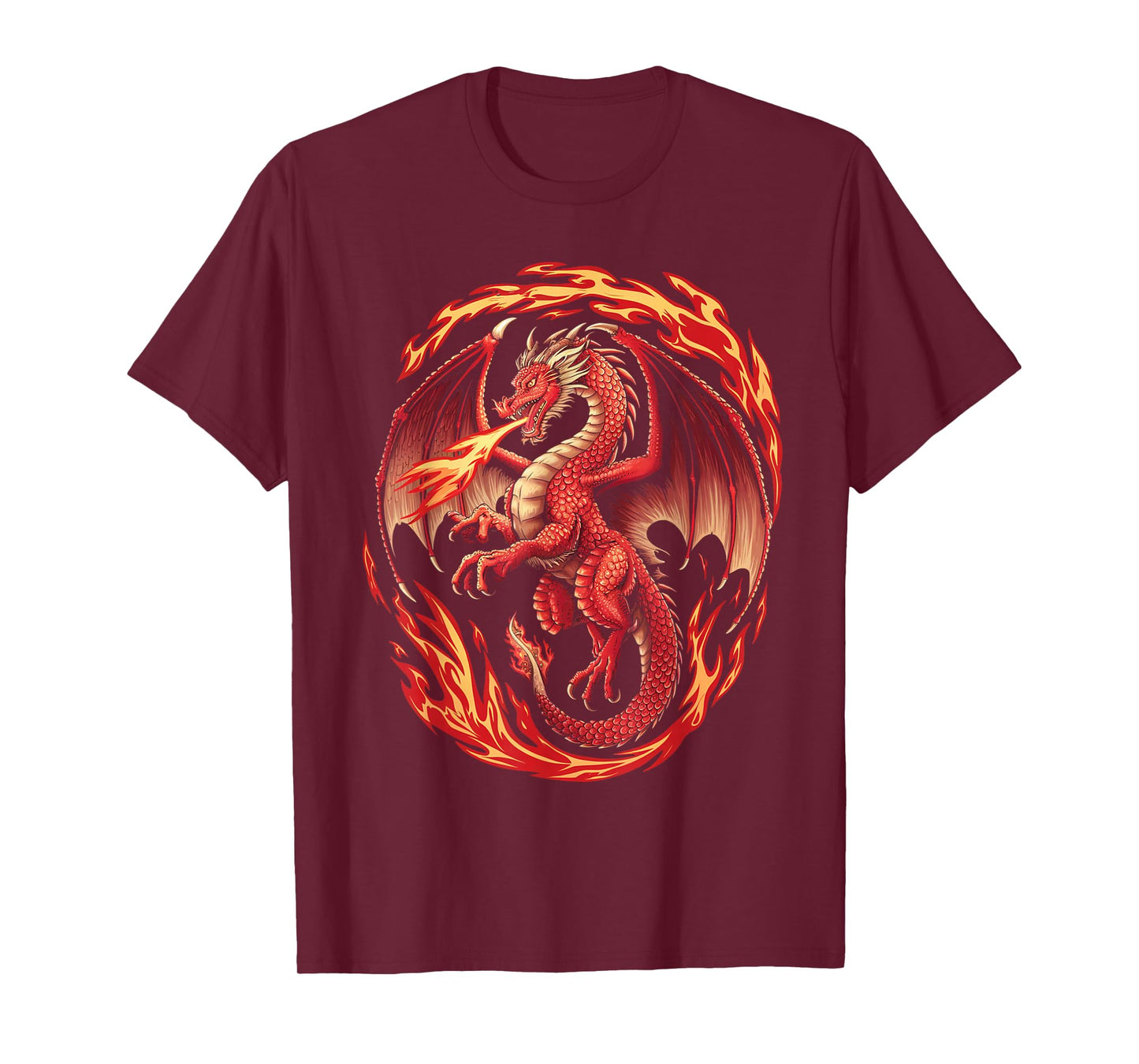 Mythical Red Dragon Breathes Fire On Clouds, Boy Girl Dragon T-Shirt