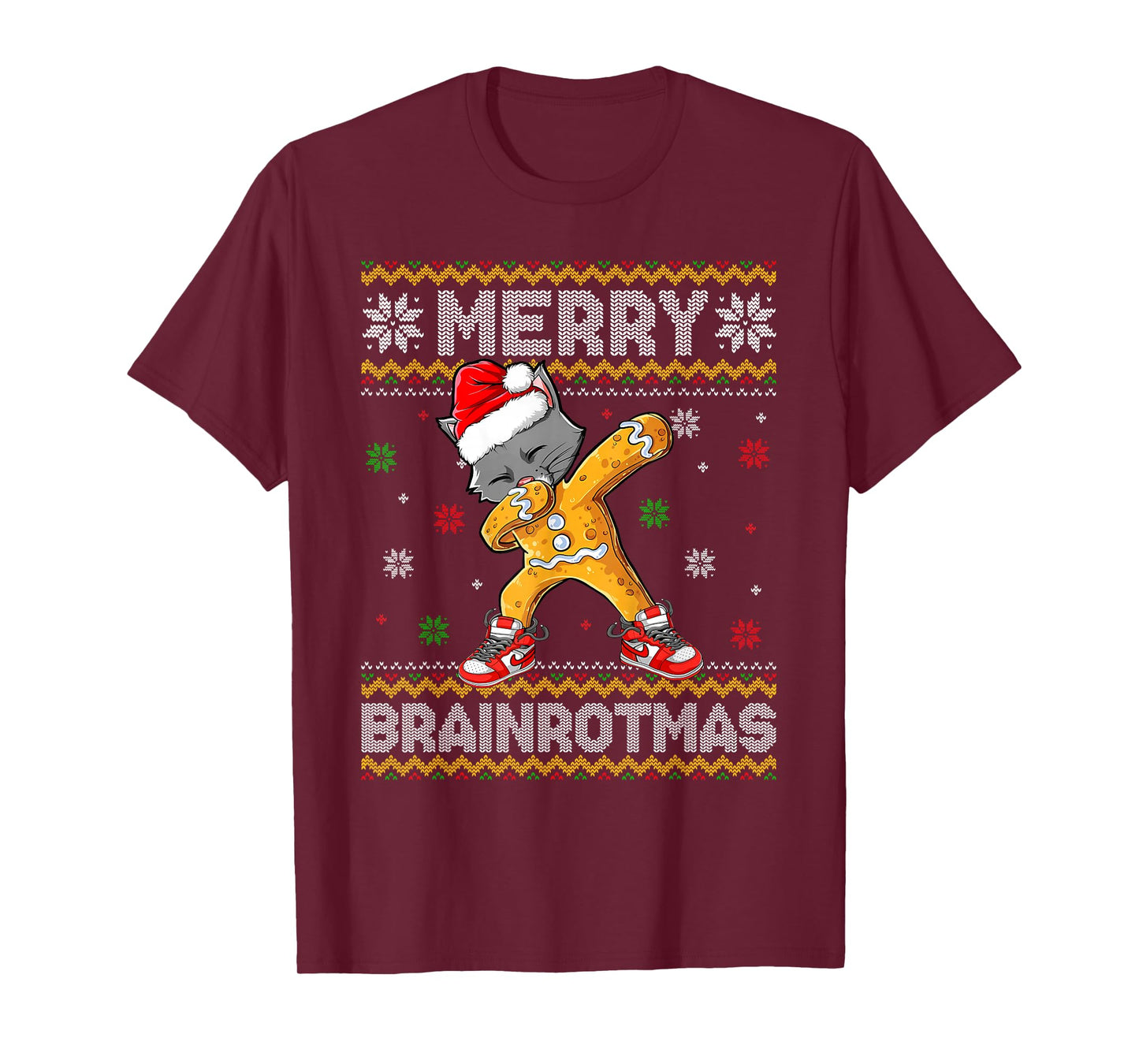 Merry Brainrotmas Christmas Dabbing Gingerbread Cat Holiday T-Shirt